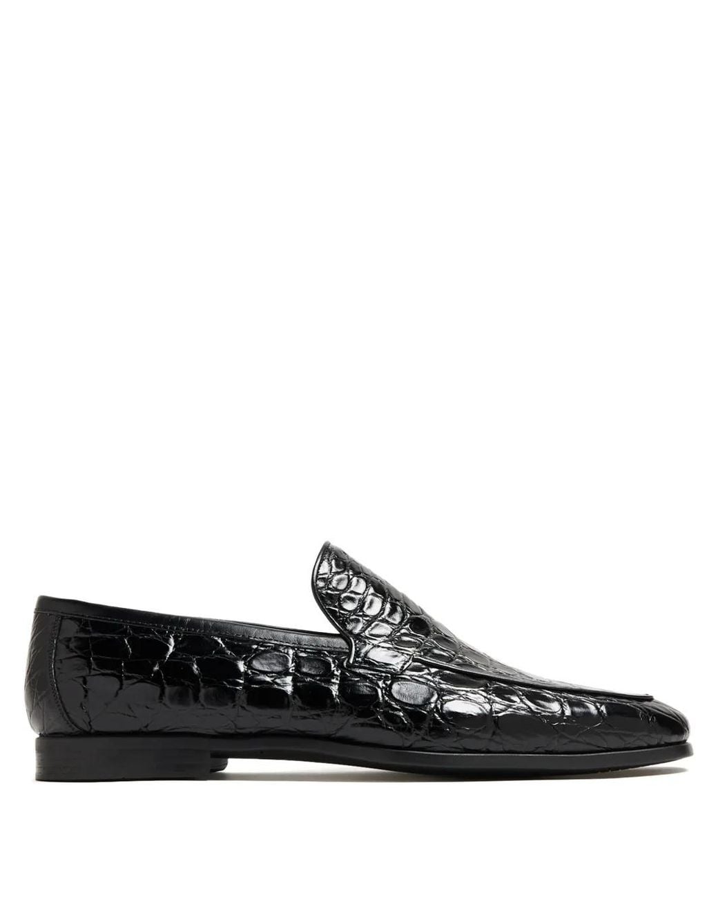 Magnanni Shoes Black Crocodile-Embossed Loafers for men