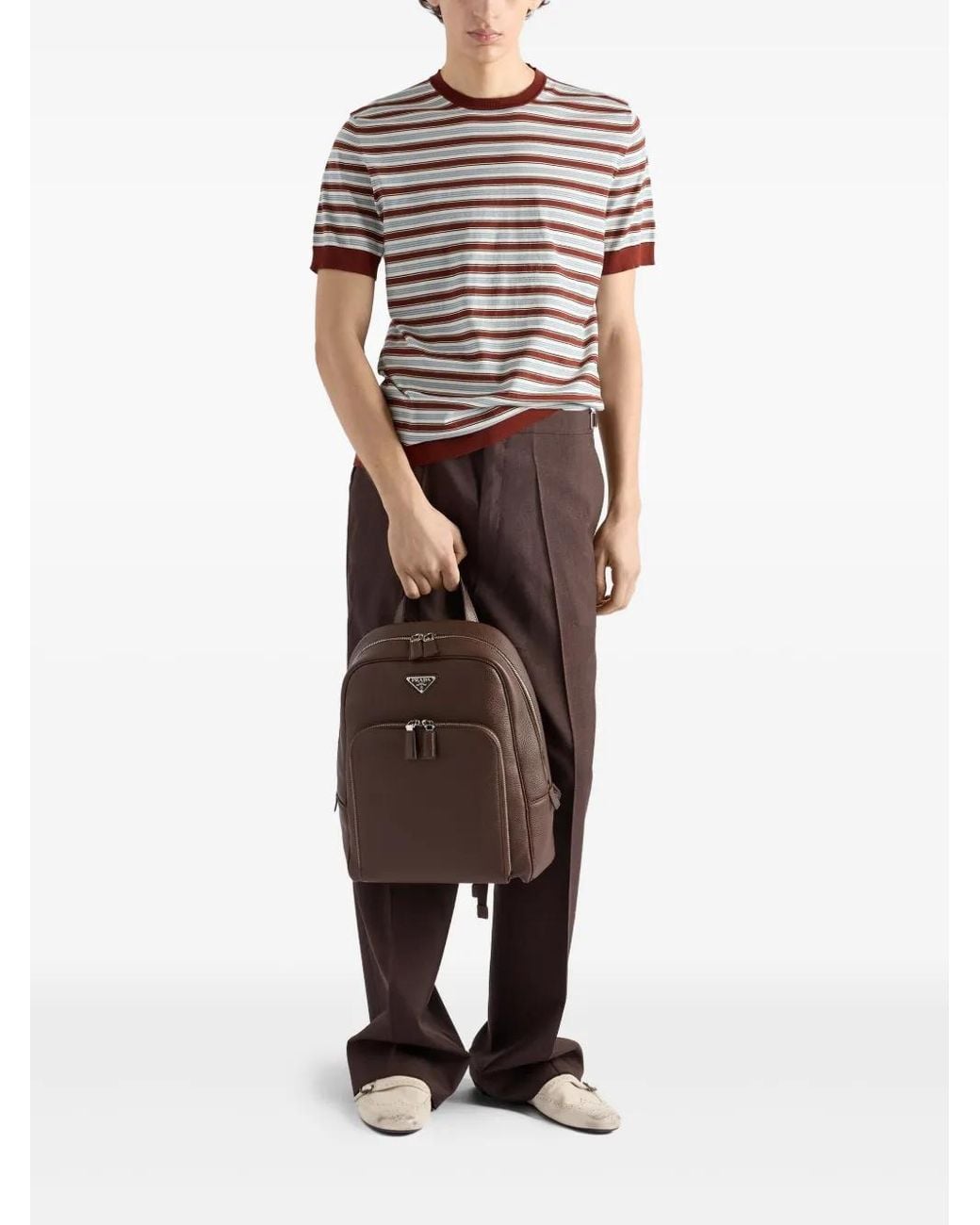 Prada Brown Structured Leather Backpack for men