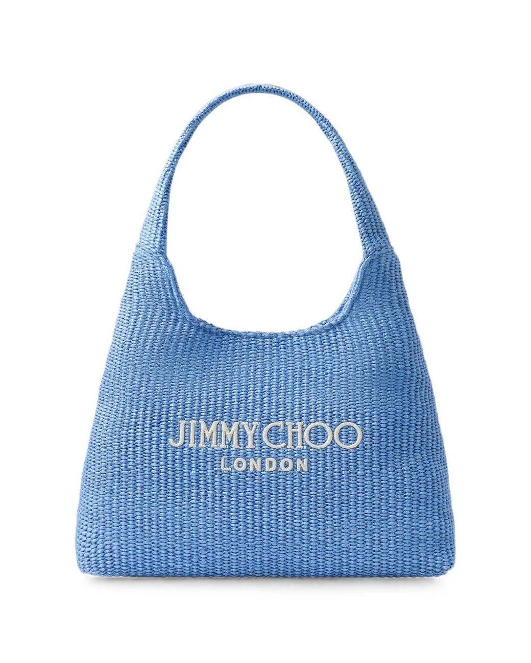 Jimmy Choo Blue Beach Diamond Large Ocean And Ecru Raffia Shoulder Bag