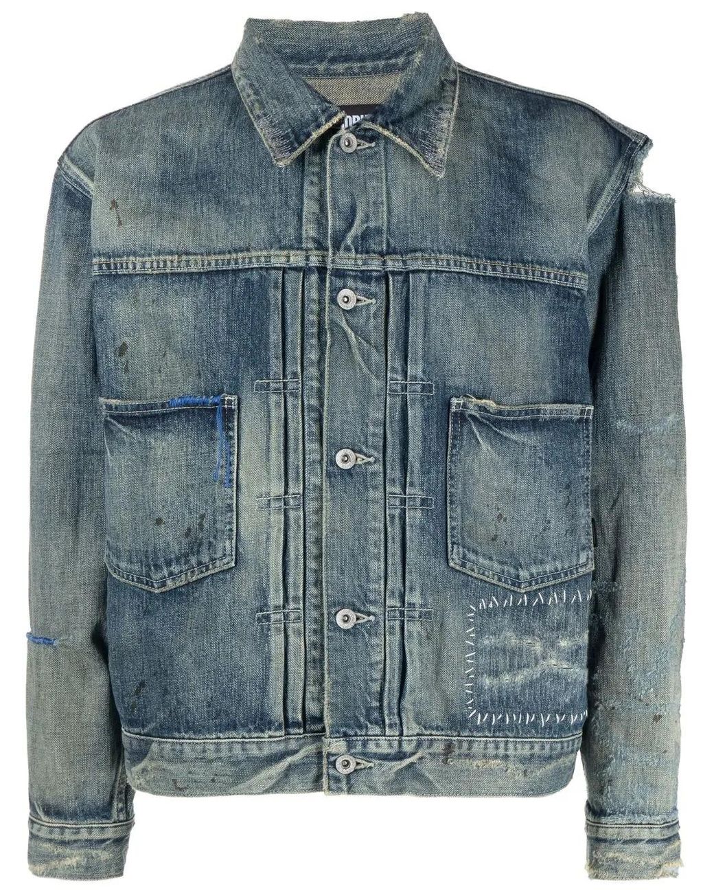 Neighborhood Blue Distressed-Effect Denim Jacket for men