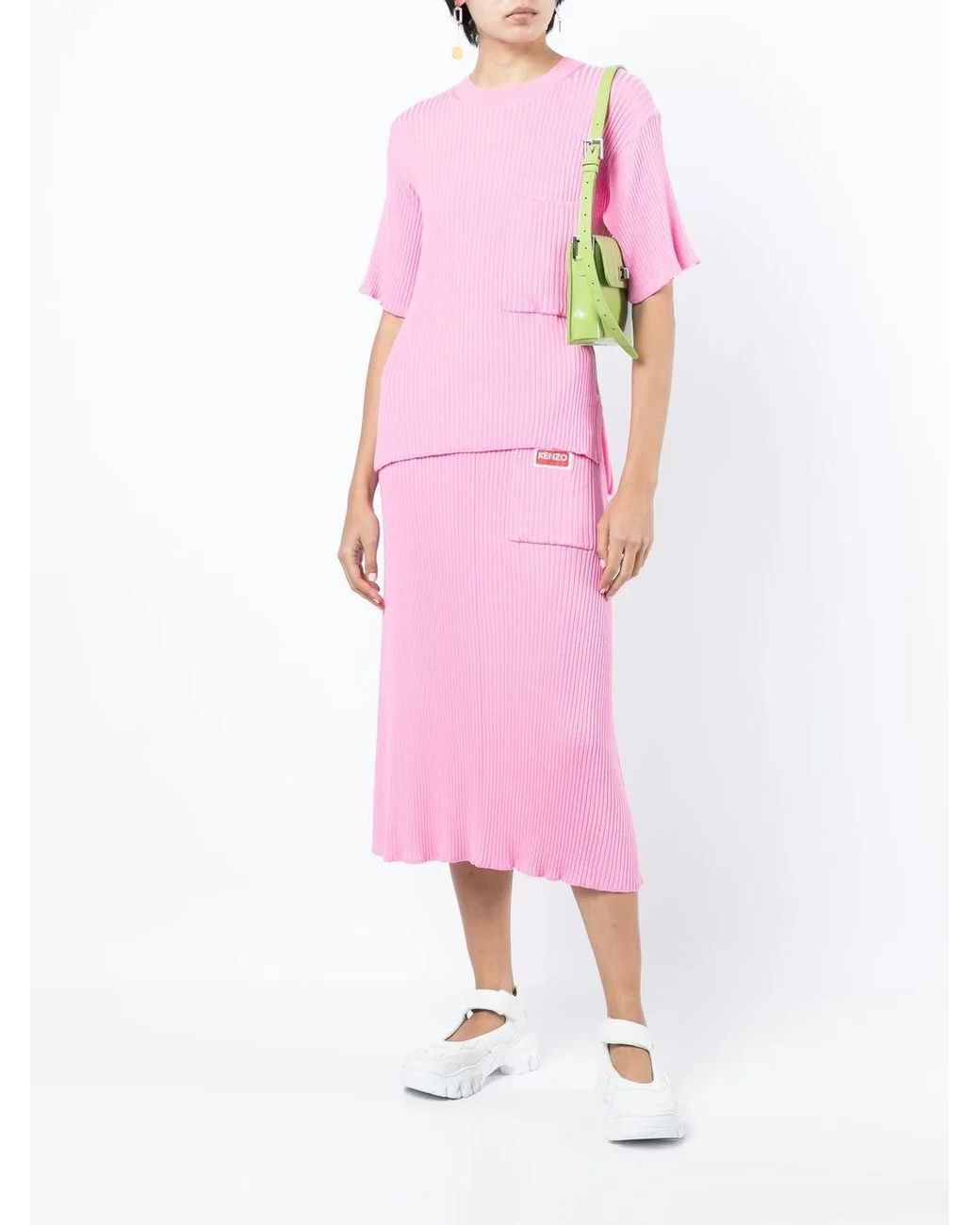 KENZO Pink Logo-Patch Ribbed Short-Sleeve Top