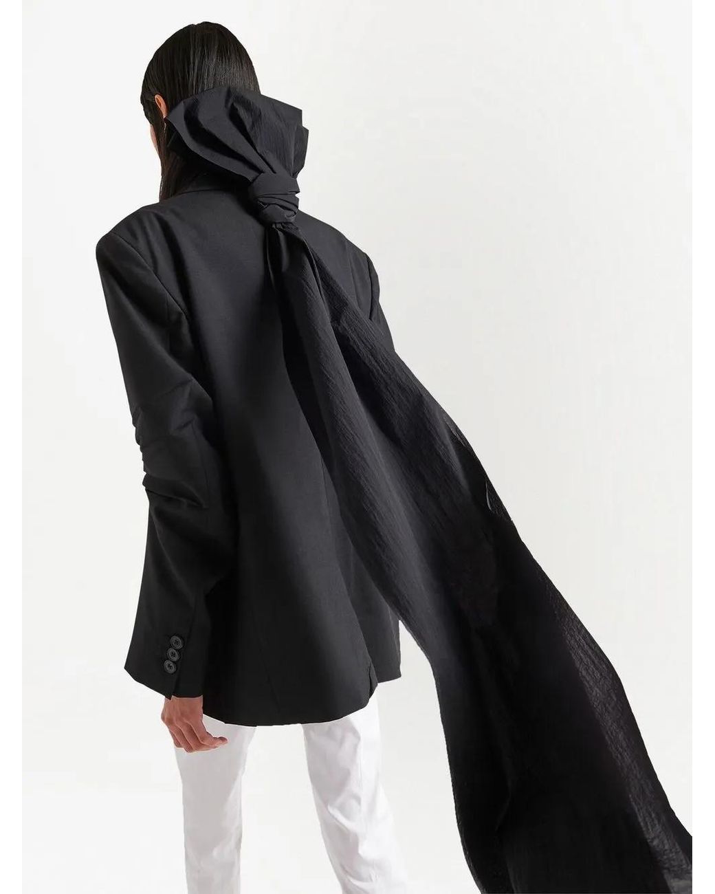 Prada Black Bow-Detail Single-Breasted Coat