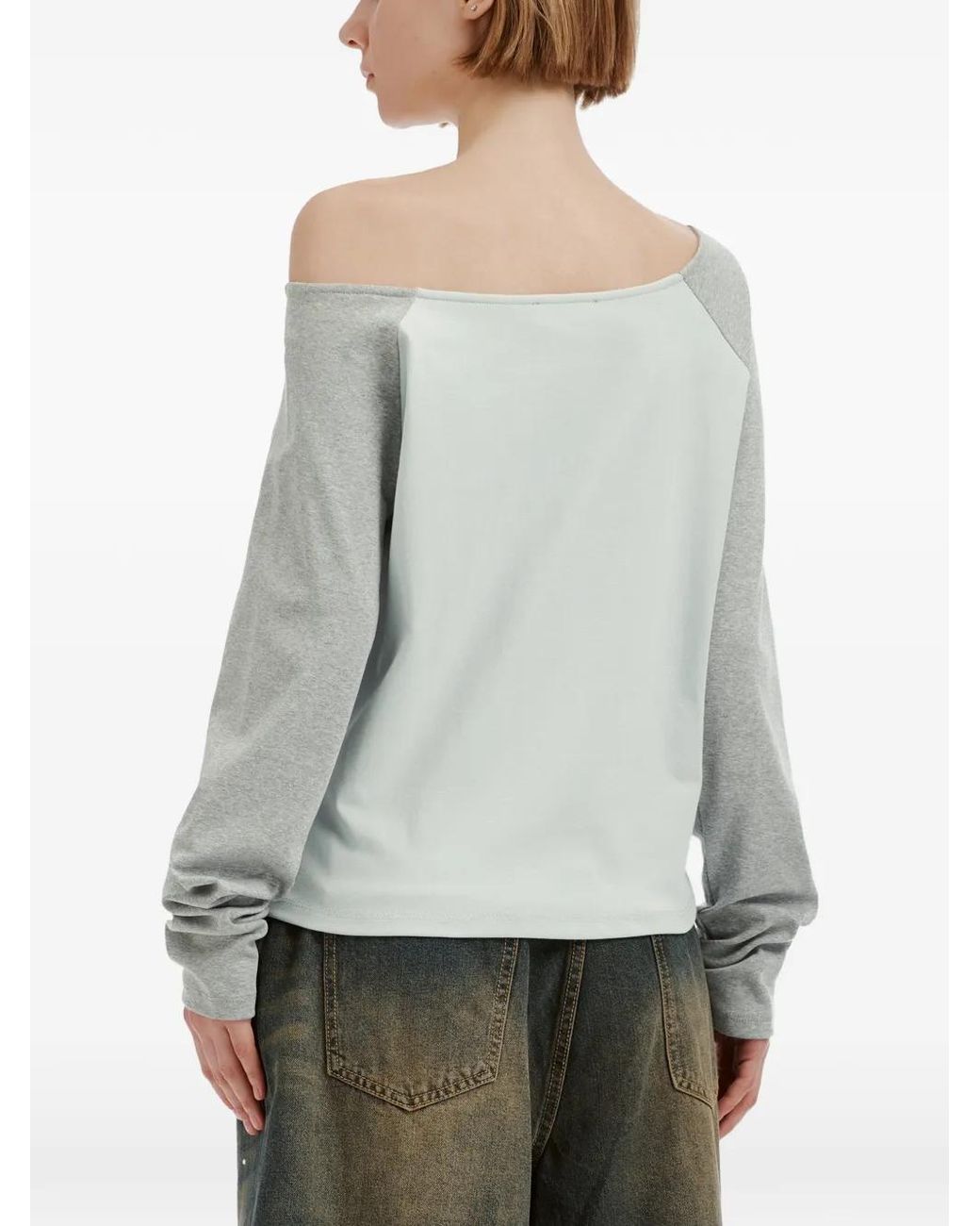 Mini Cream Green Raglan-Sleeve Off-Shoulder T-Shirt