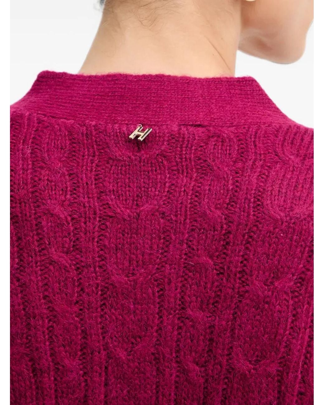 Silvian Heach Red Cable-Knit Button-Up Cardigan