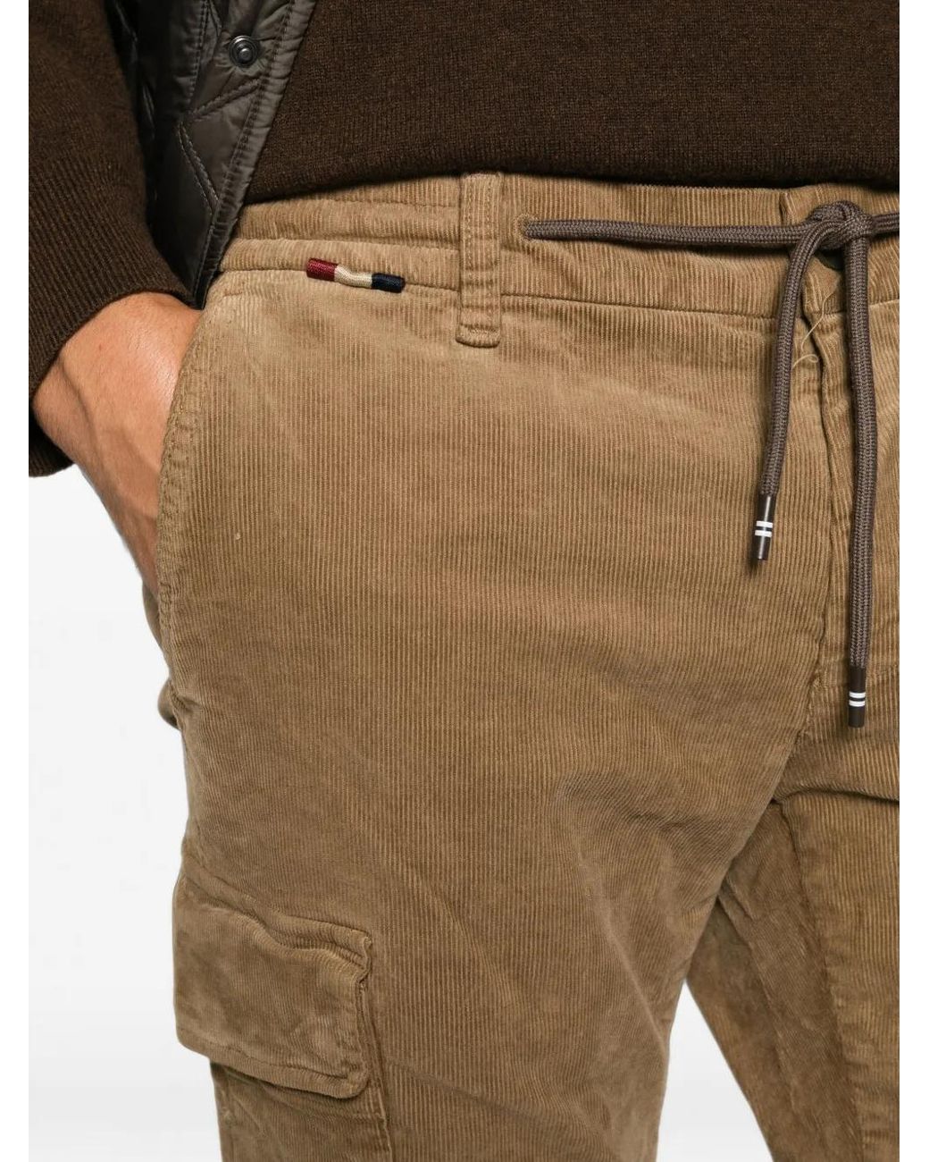 Mason's Natural Corduroy Drawstring Cargo Trousers for men