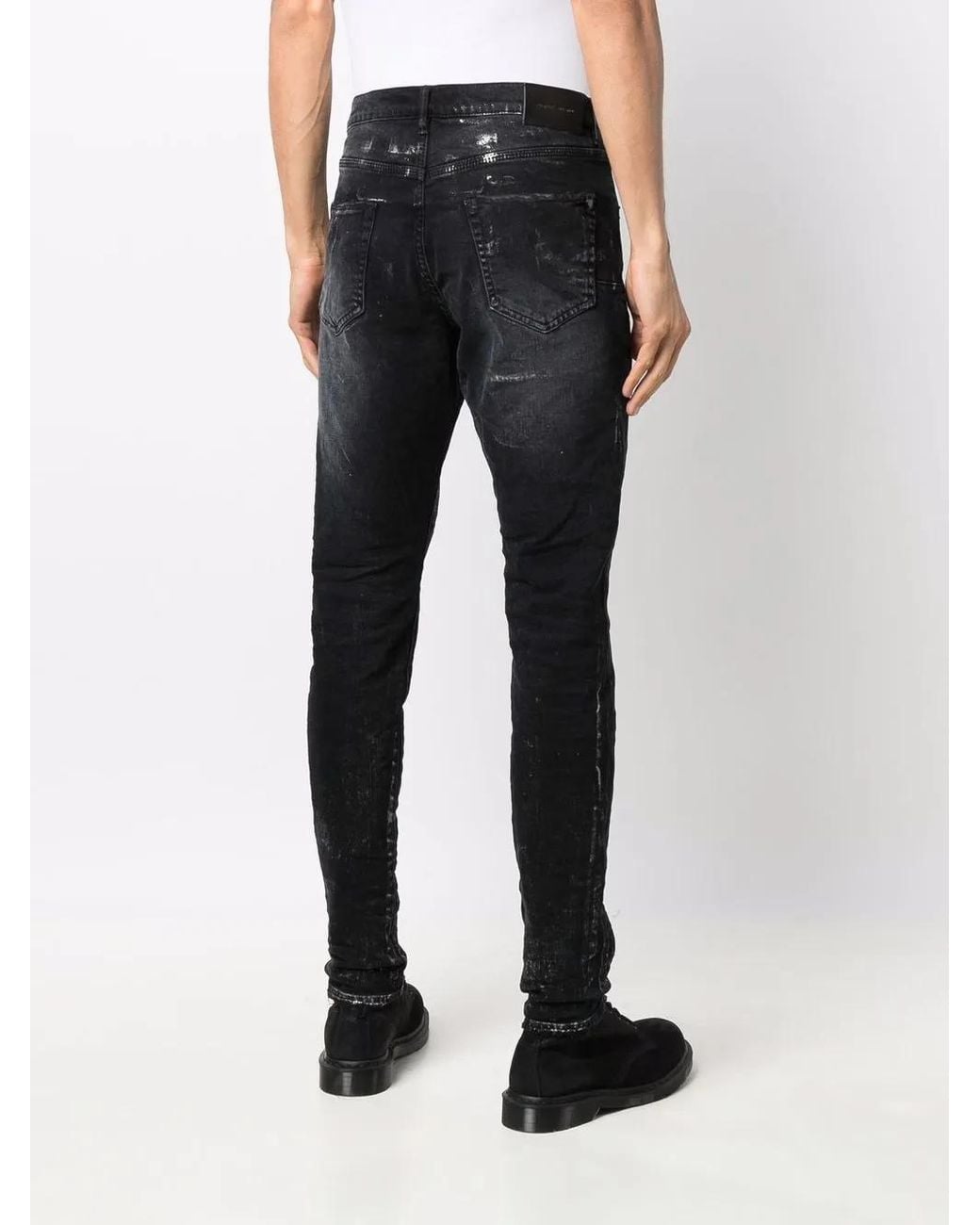 Purple Brand Blue Paint Splatter-Print Skinny-Cut Jeans for men