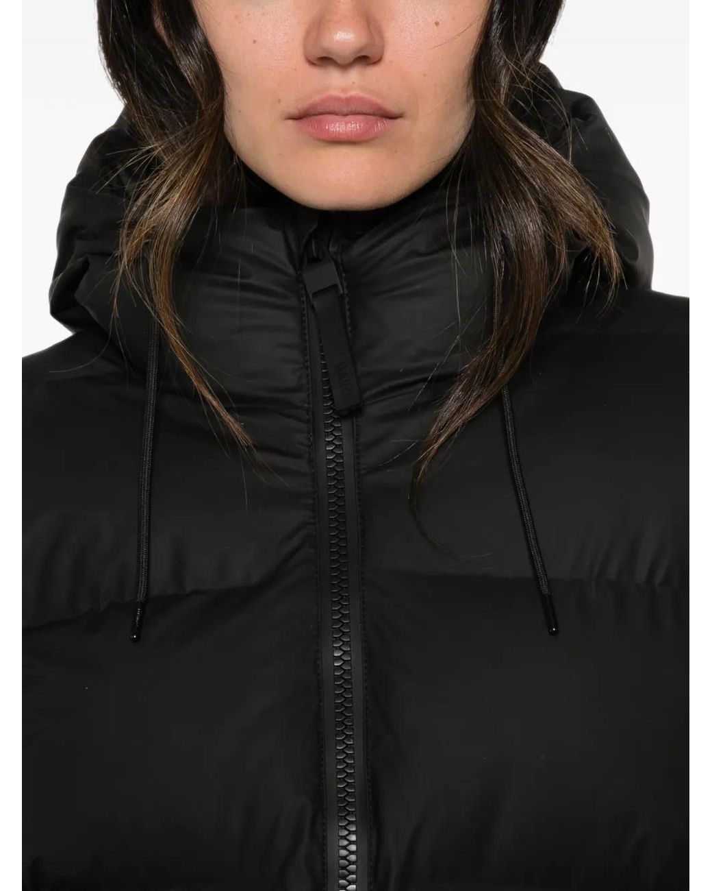 Rains Black Alta Hooded Quilted Jacket