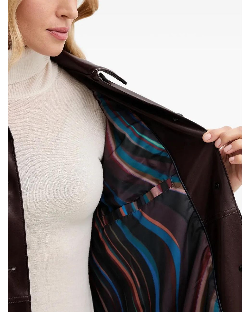 Paul Smith Brown Stitching Buttoned Leather Coat