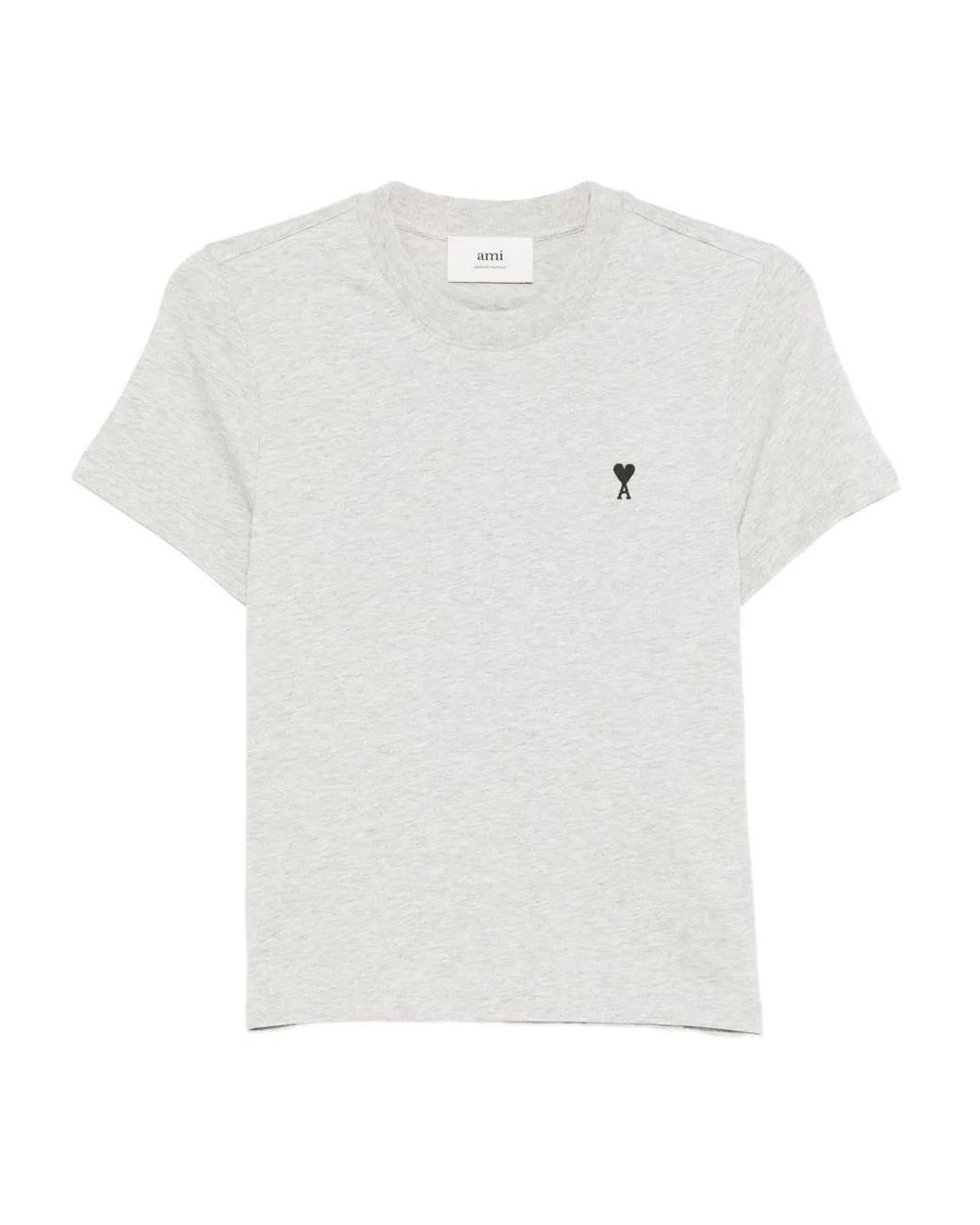 AMI White Short-Sleeve Cotton T-Shirt With Monogram