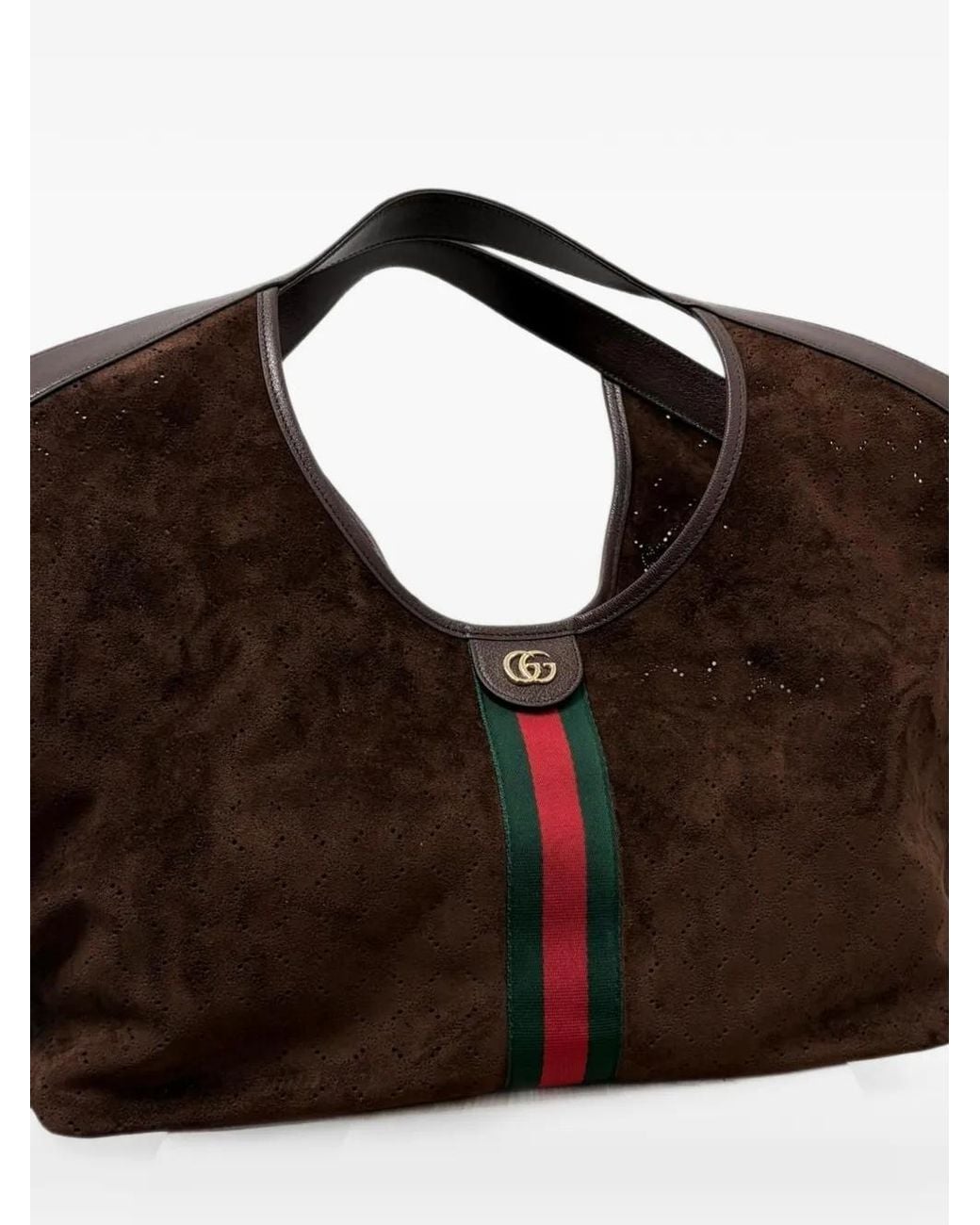 Gucci Black Large Web-Stripe Double G Calf Suede Tote Bag