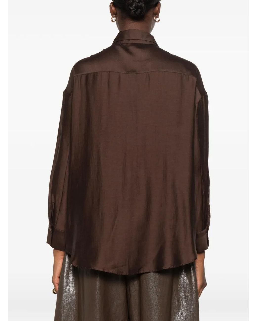ELEH Brown Satin-Finish Button-Down Shirt
