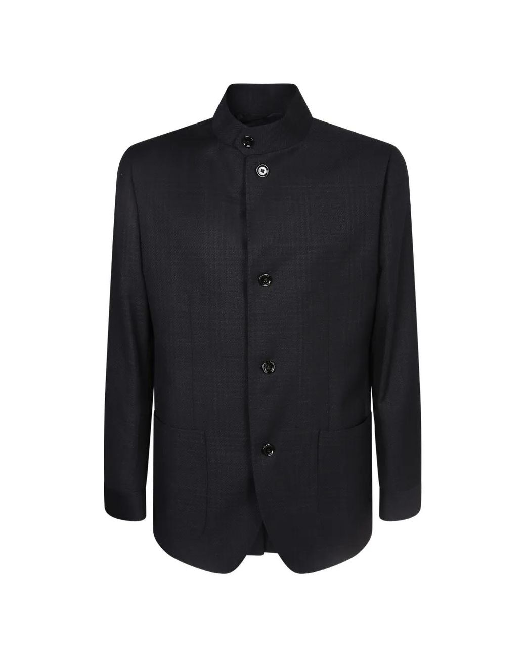 Lardini Blue Check-Pattern Mandarin-Collar Jacket for men