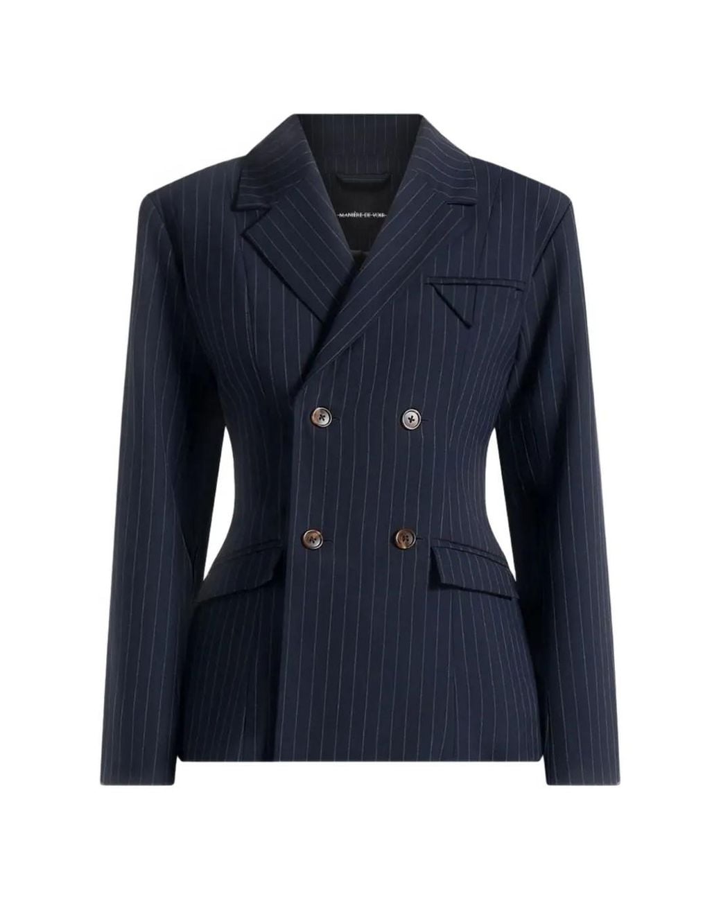 Manière De Voir Blue Maia Pinstripe Double Breasted Blazer