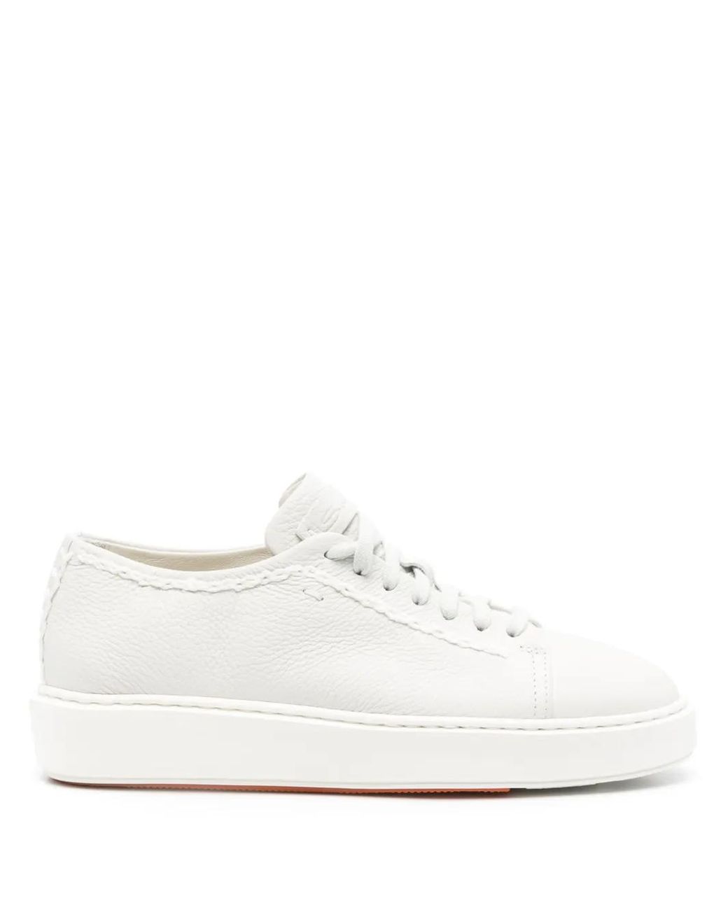 Santoni White Cow Leather Trainers With Textured Upper