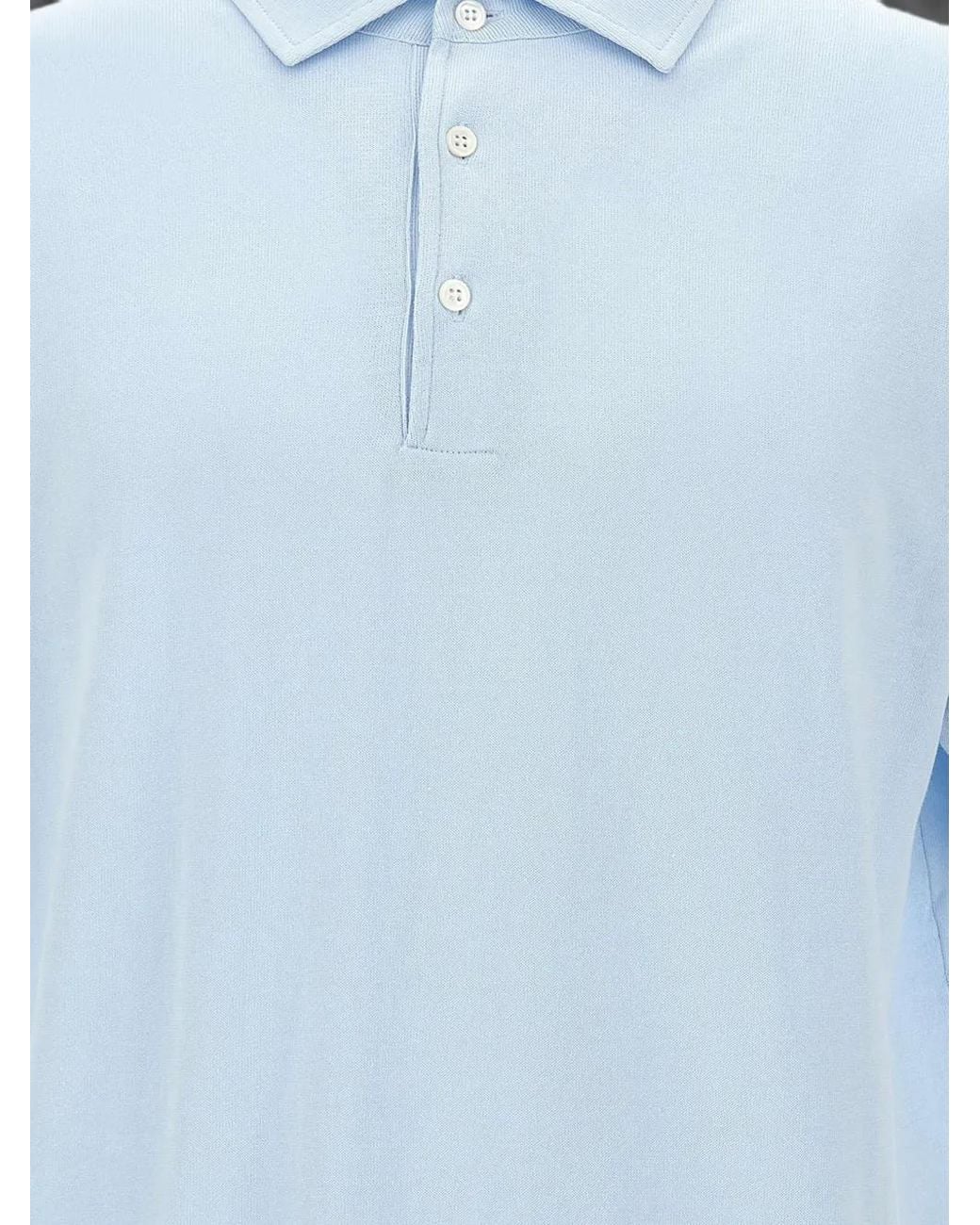 FILIPPO DE LAURENTIIS Blue Cotton-Crepe Short-Sleeve Polo Shirt for men