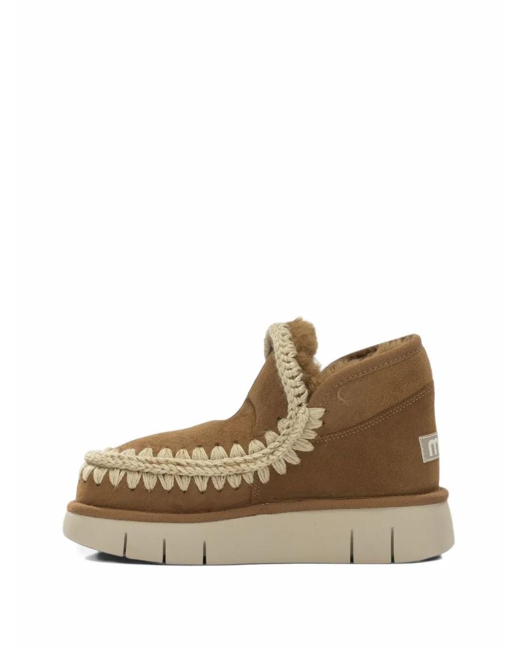 Mou Brown Crochet-Trim Suede Boots