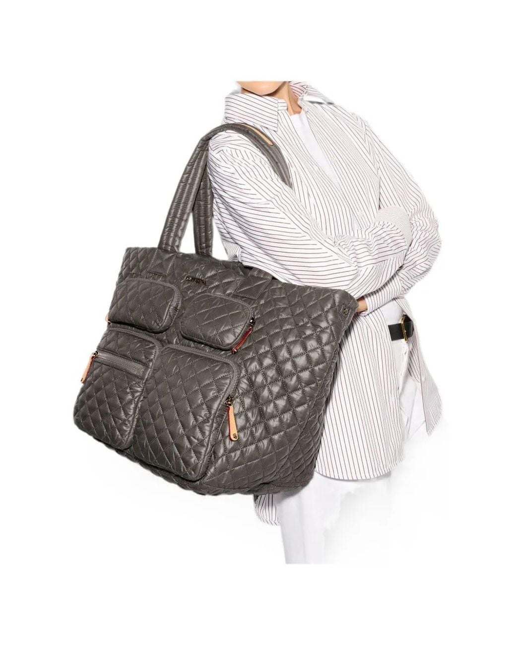 MZ Wallace Gray Large Metro Travel Quilted Tote Bag