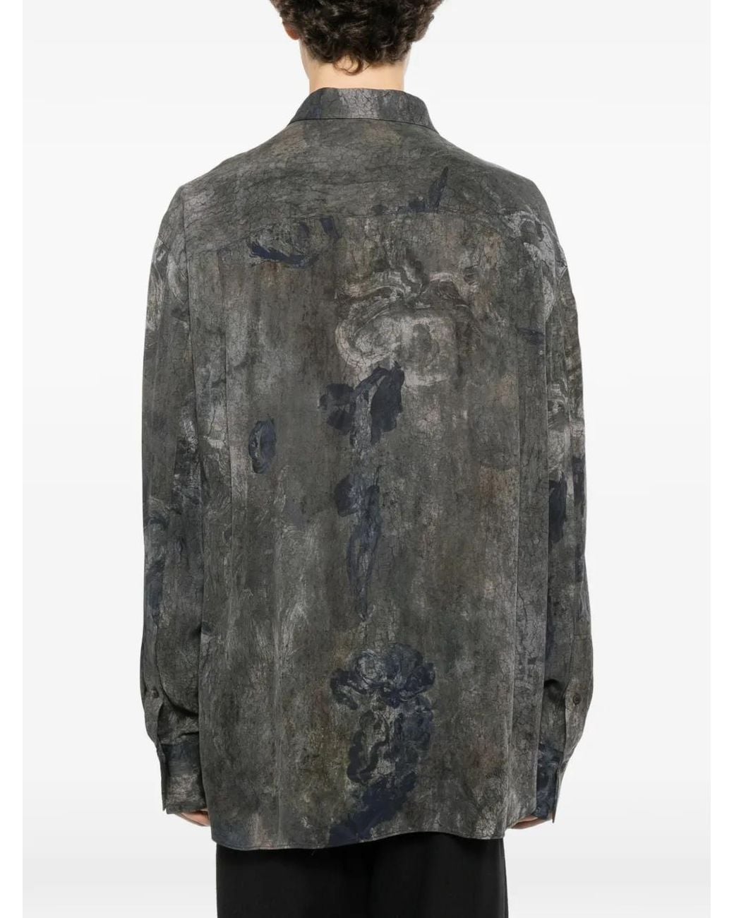 Ziggy Chen Gray Chemise À Imprimé Abstrait Et Ourlet Superposé for men