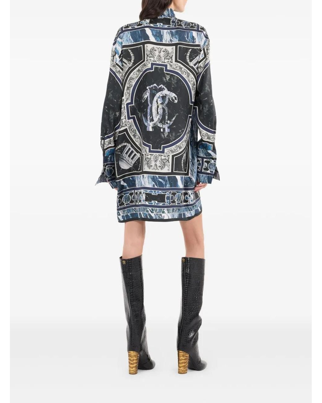 Roberto Cavalli Blue Silk Long Shirt