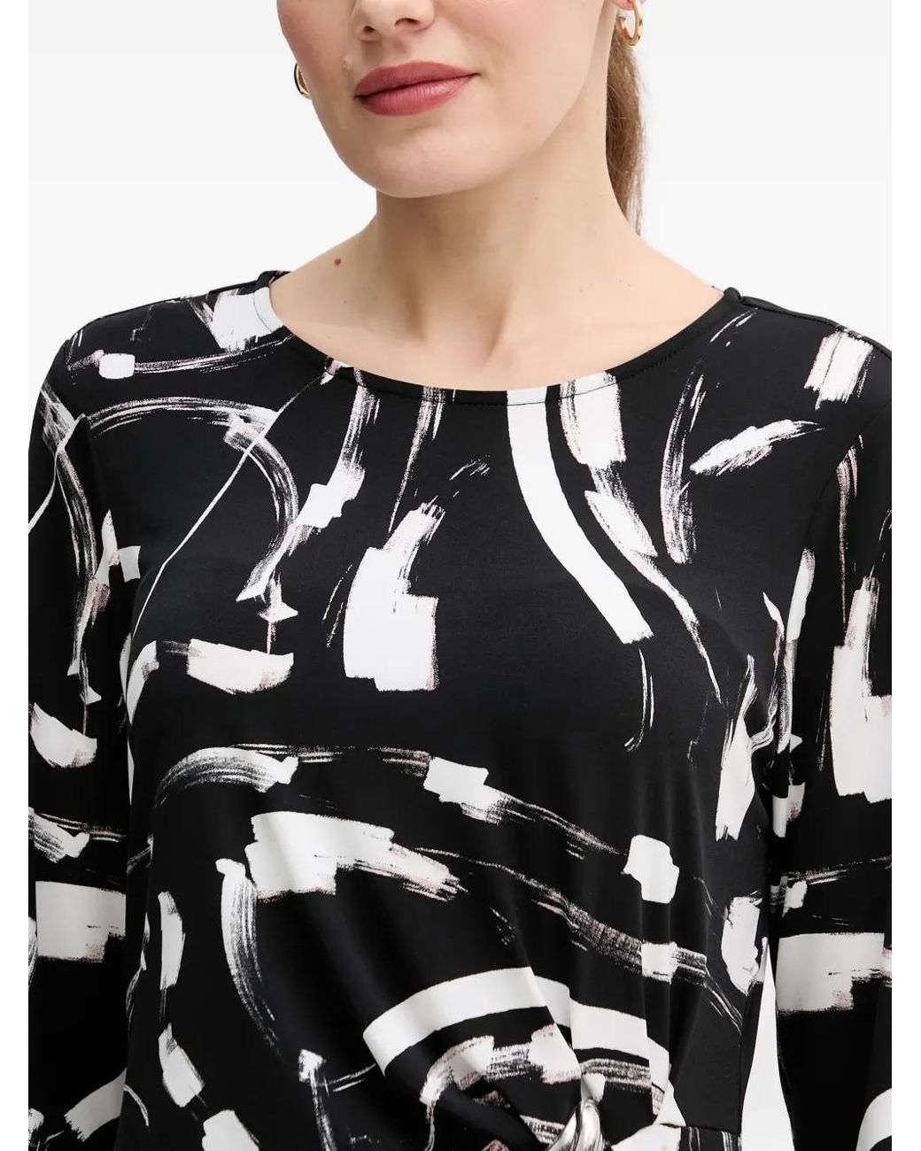 Joseph Ribkoff Black Graphic-Print Knot Top