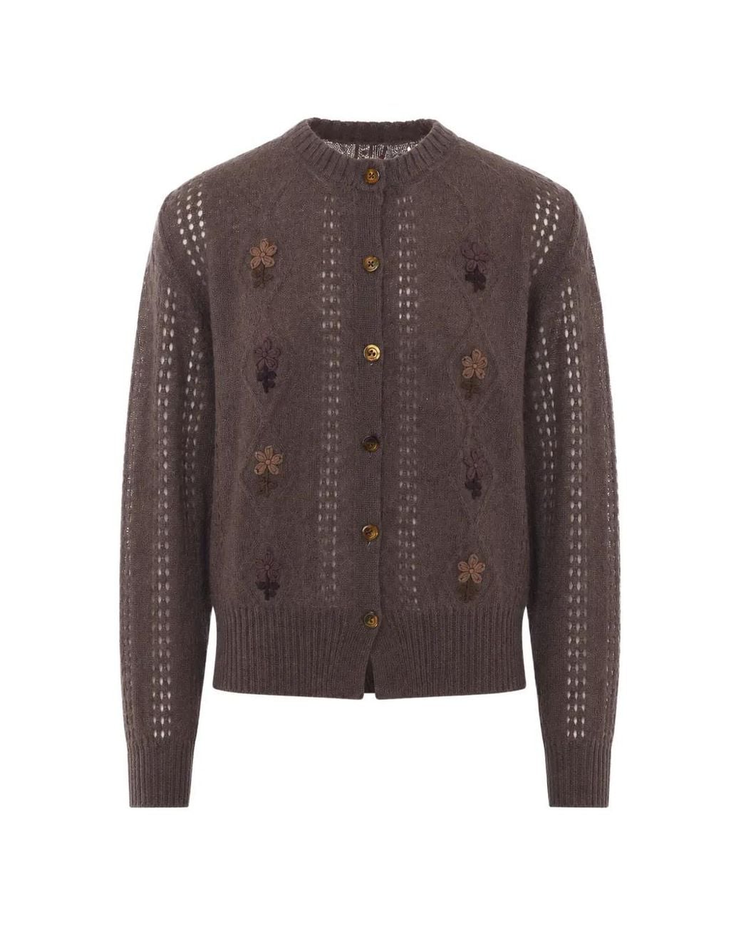 Magliano Brown Floral-Appliqué Open-Knit Cardigan for men