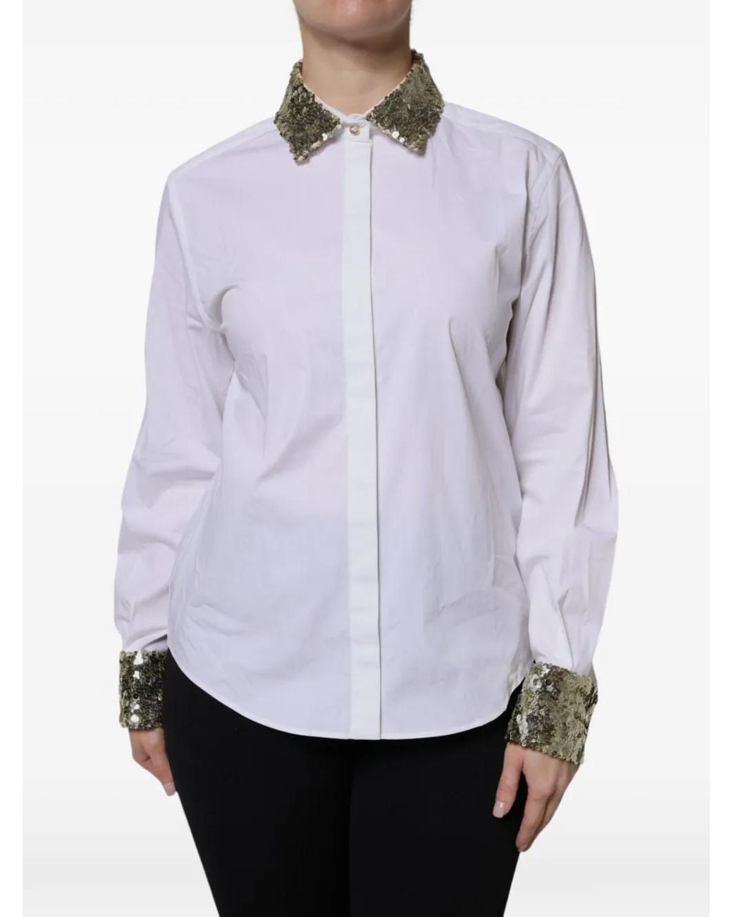 Dolce & Gabbana White Sequin-Embellished Shirt