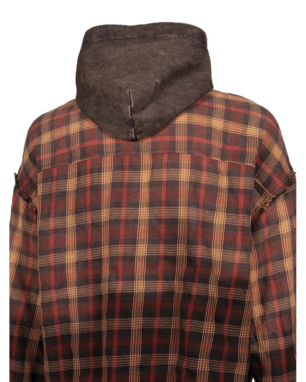 WIZZARD Brown Check-Pattern Hooded Shirt Jacket for men