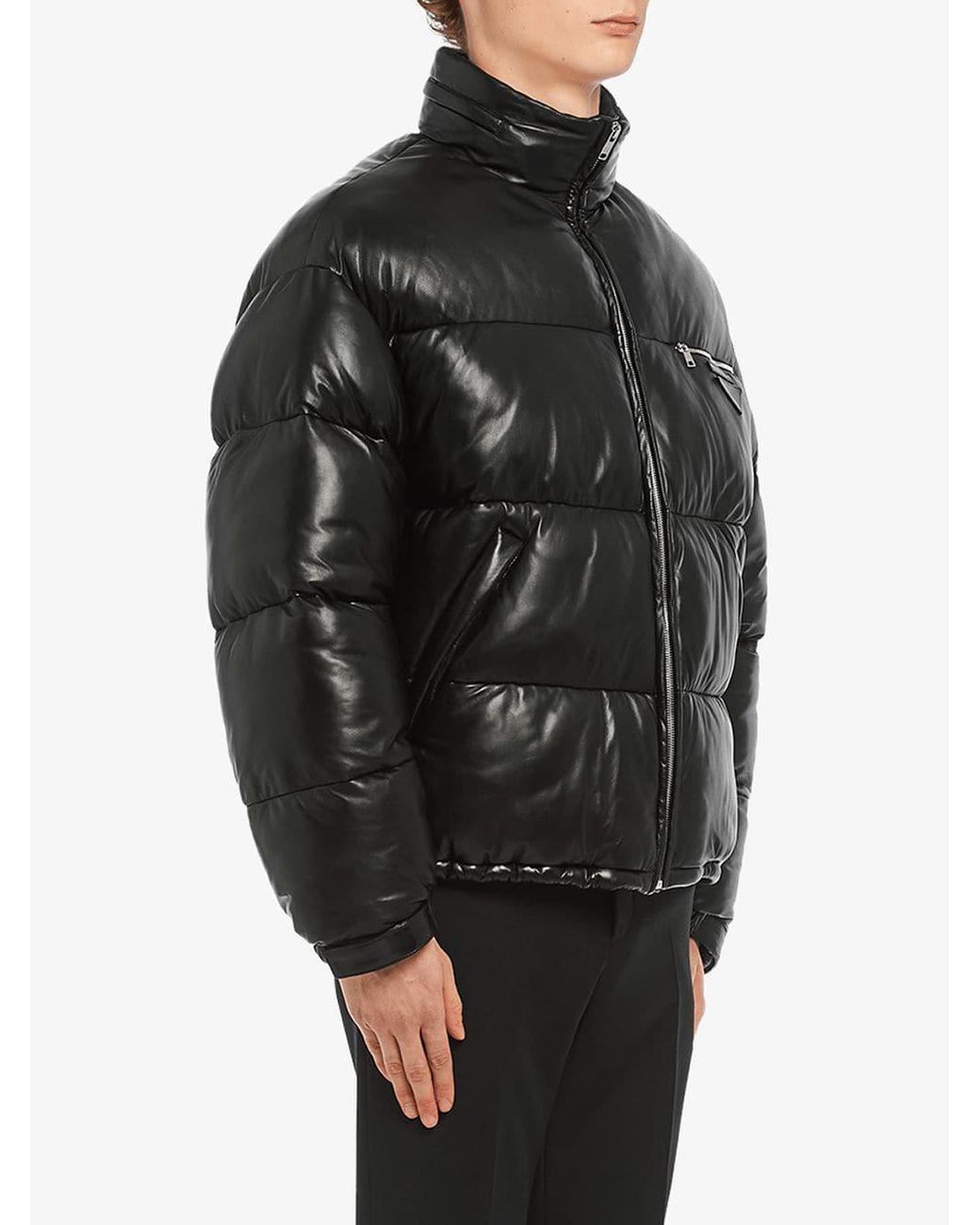 Prada Nappa Leather Puffer Jacket in Black for Men | Lyst