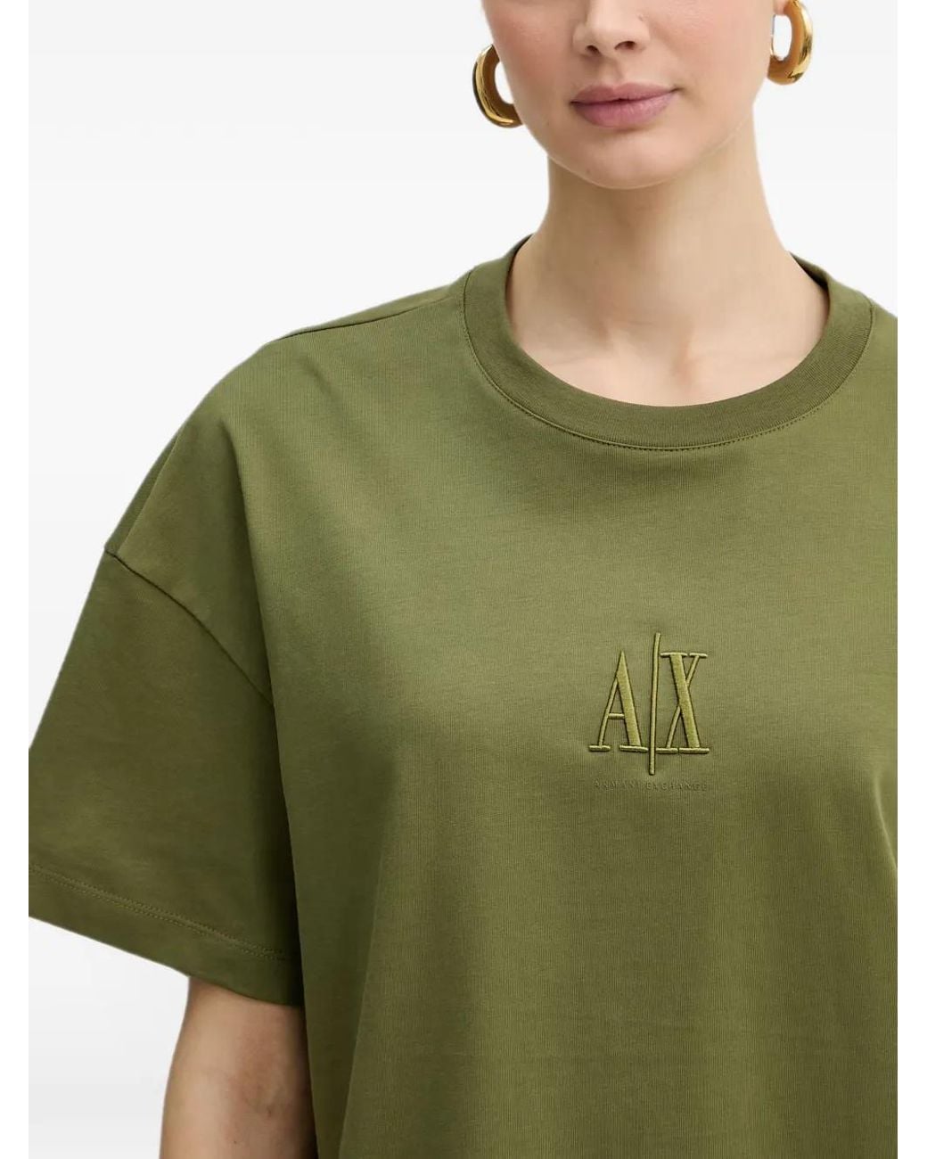 ARMANI EXCHANGE Green Logo-Embroidered T-Shirt