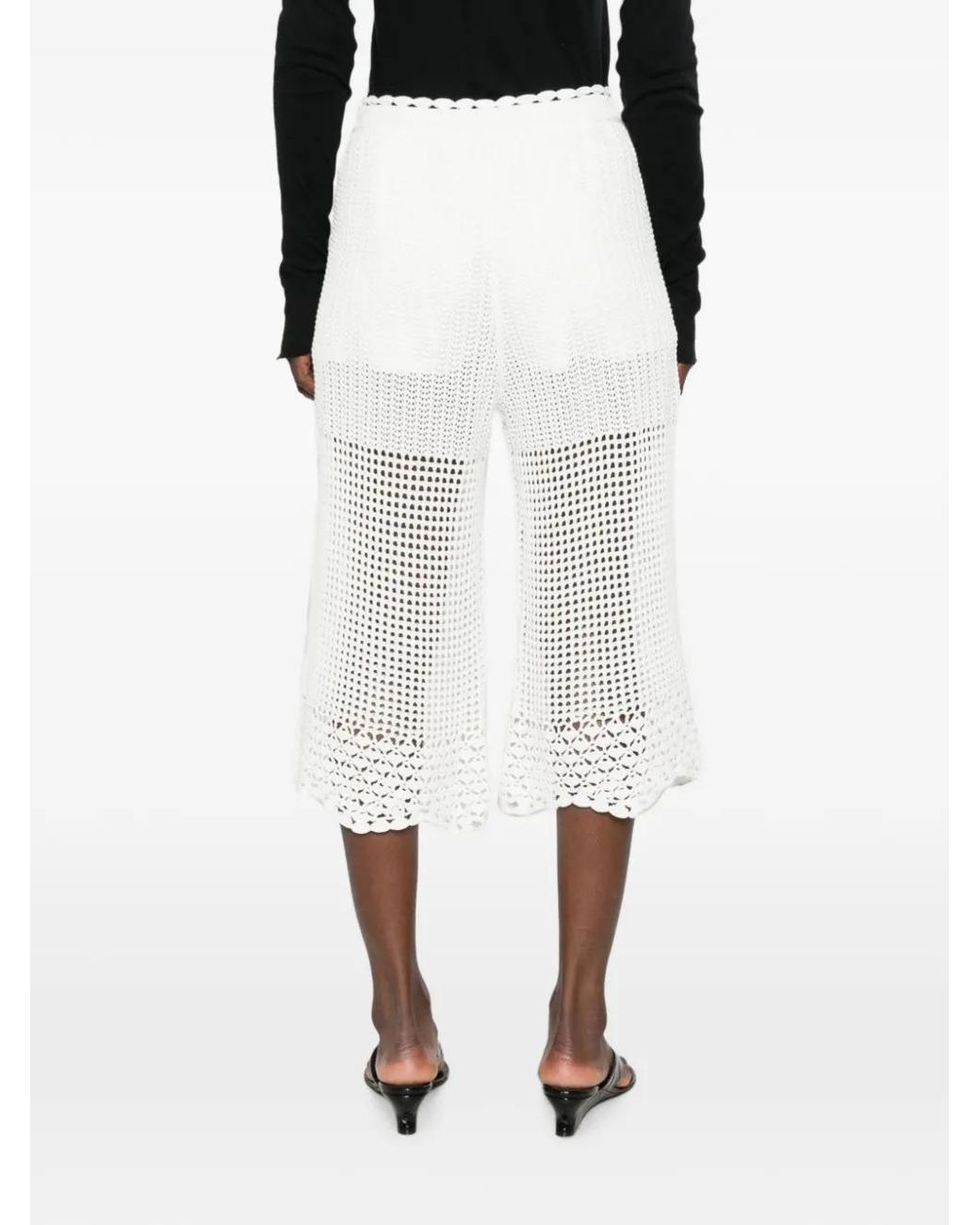 IRO White Crochet-Knit Cropped Trousers