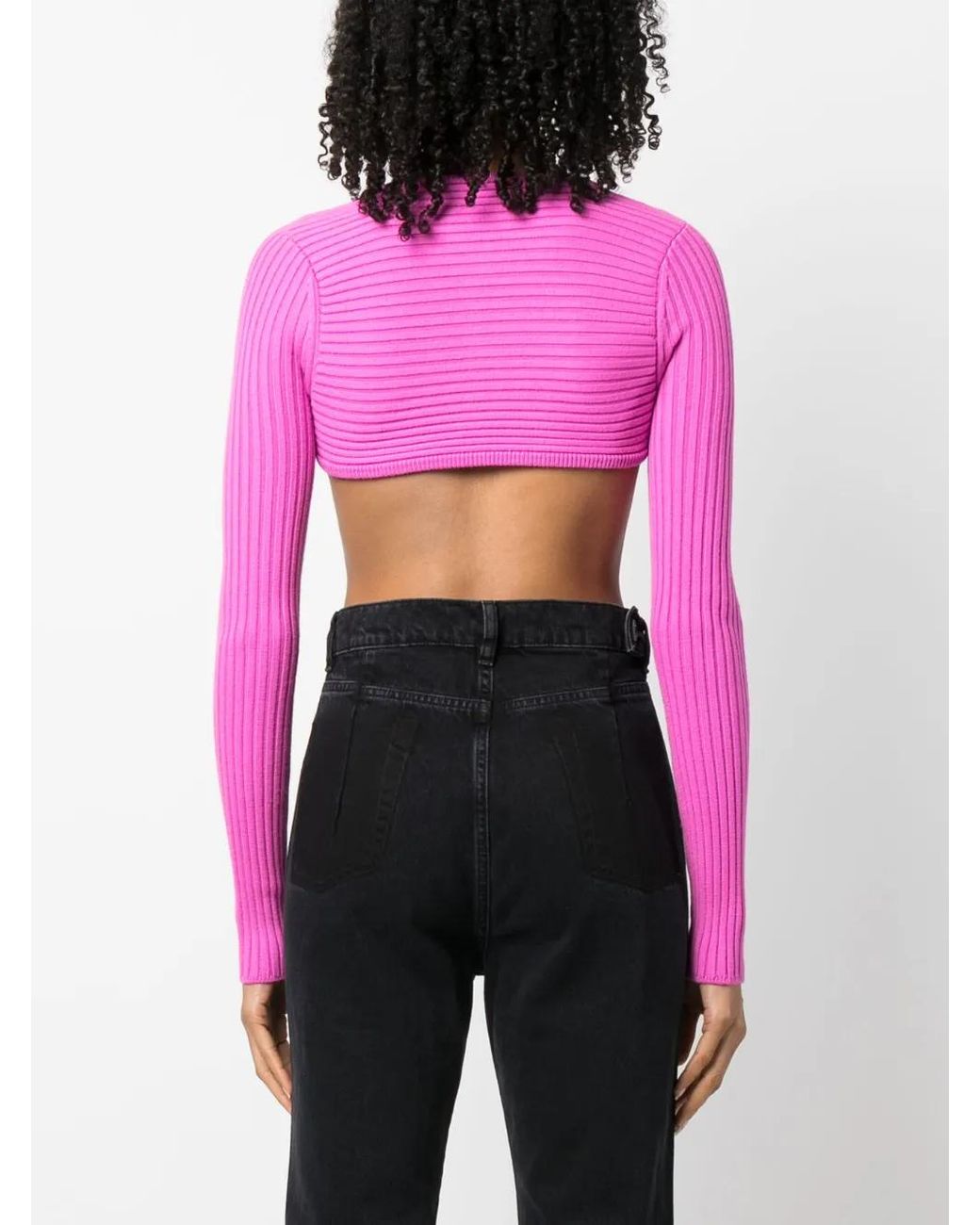 Forte_forte Pink Ribbed-Knit Cropped Top
