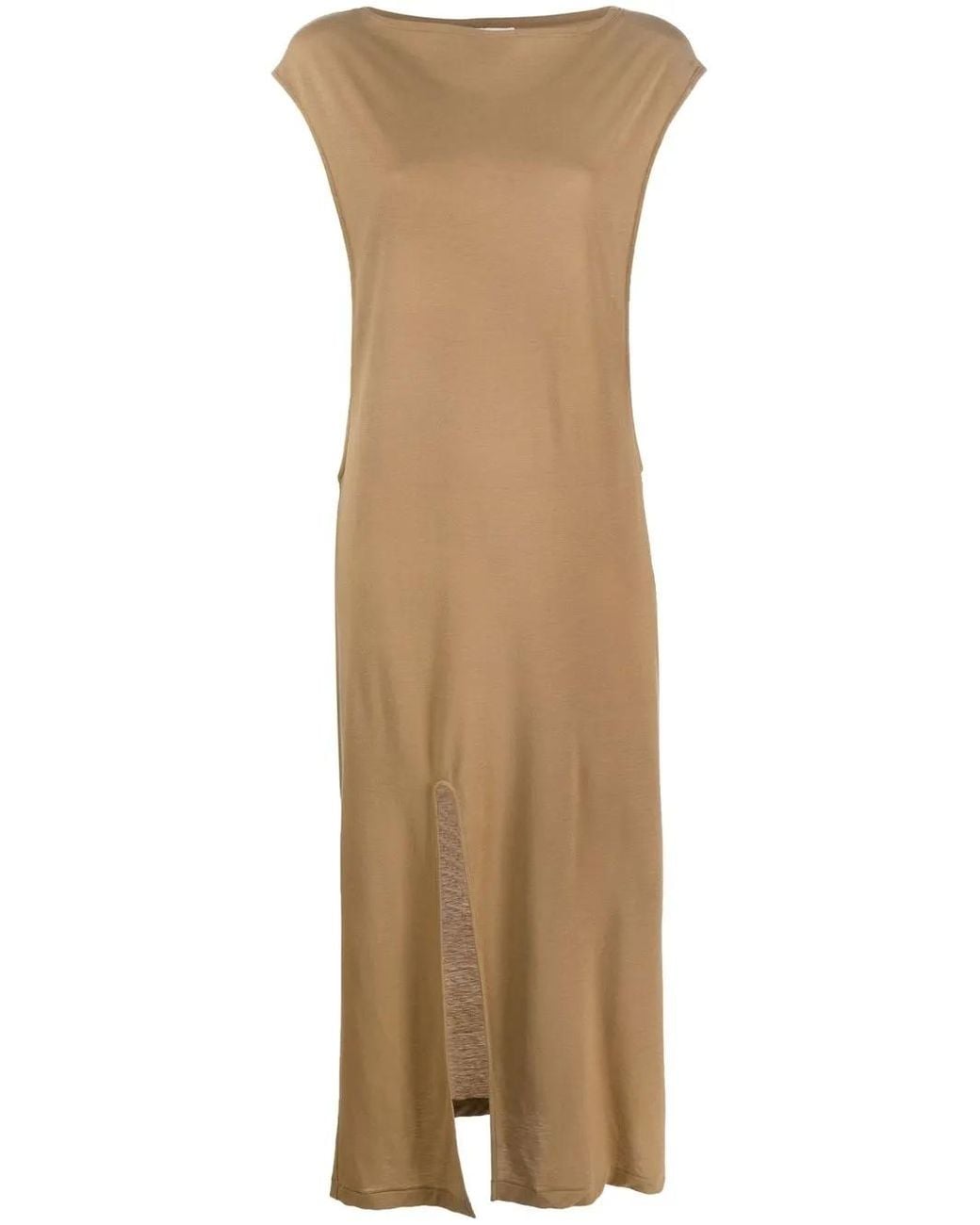 Auralee Natural Front-Slit Cut-Out Dress