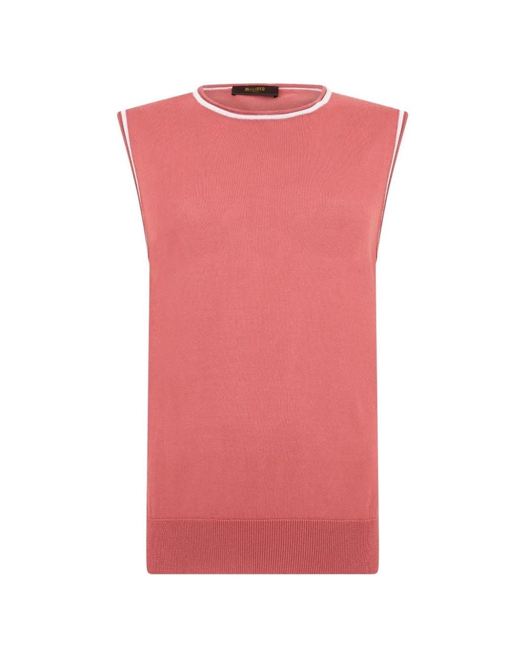 Moorer Pink Sleeveless Contrast-Trim Sweater
