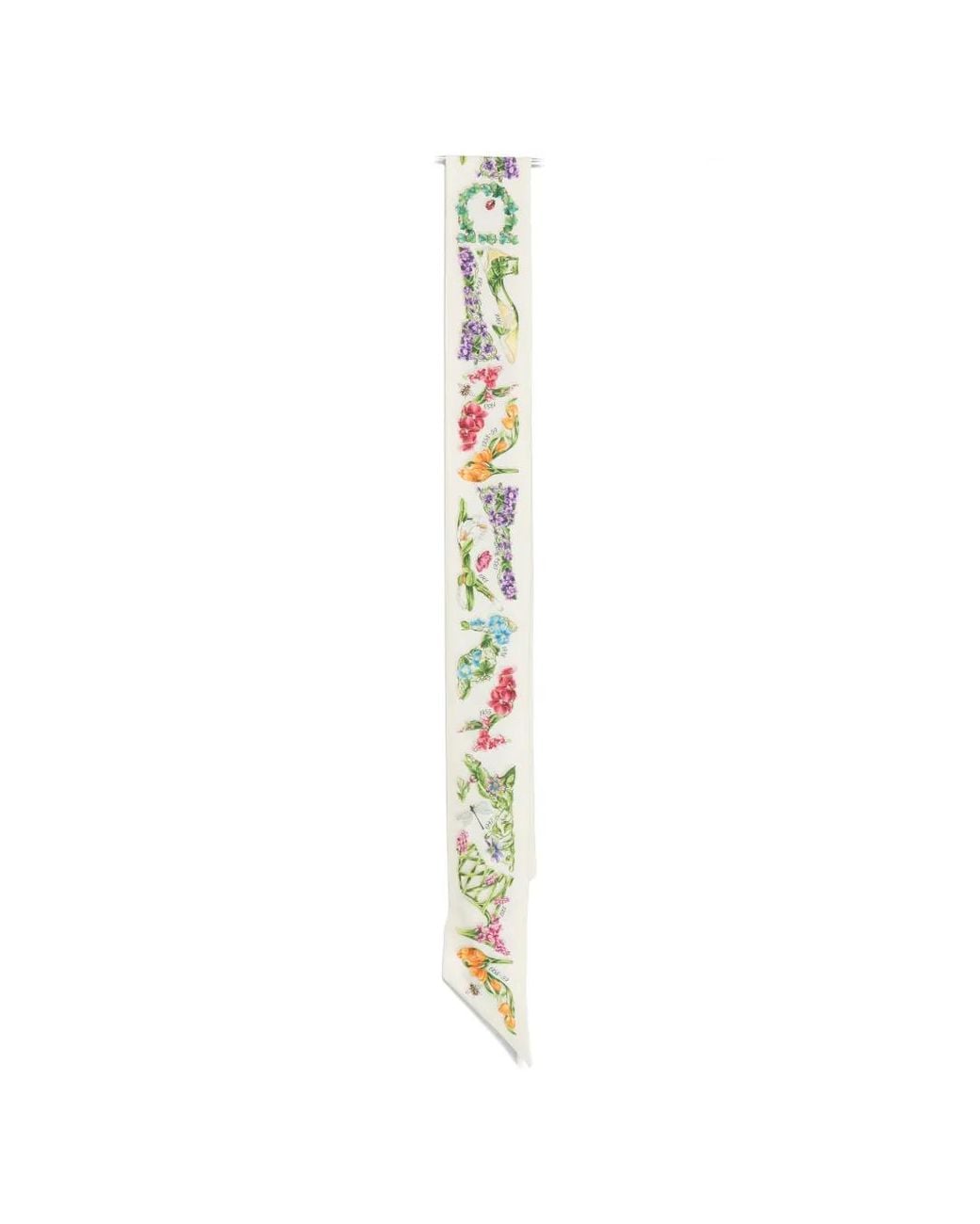 Ferragamo White Floral-Print Silk Scarf