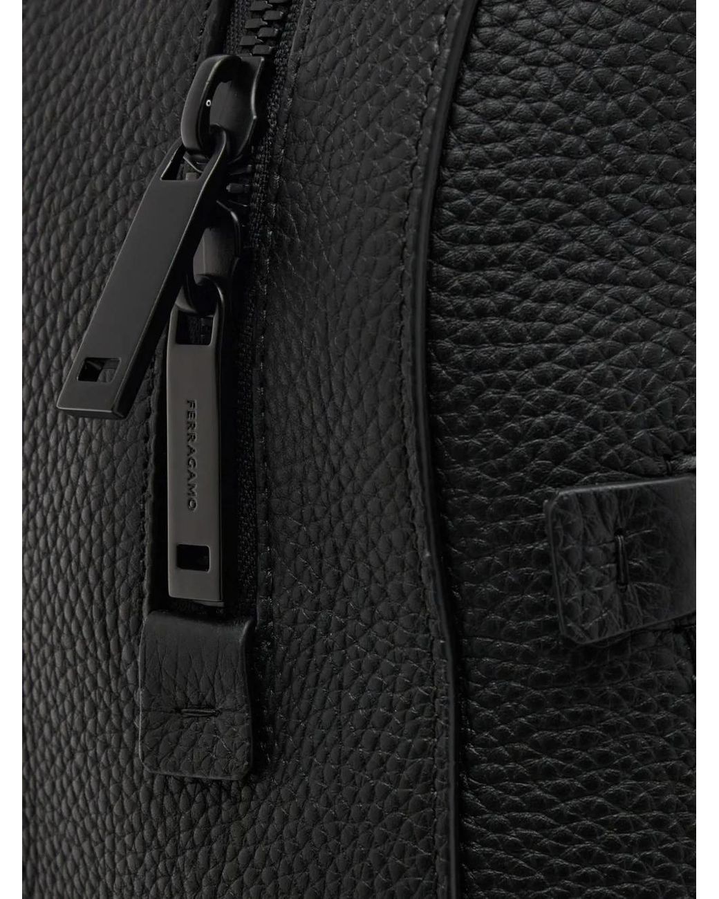 Ferragamo Black Logo Leather Backpack for men
