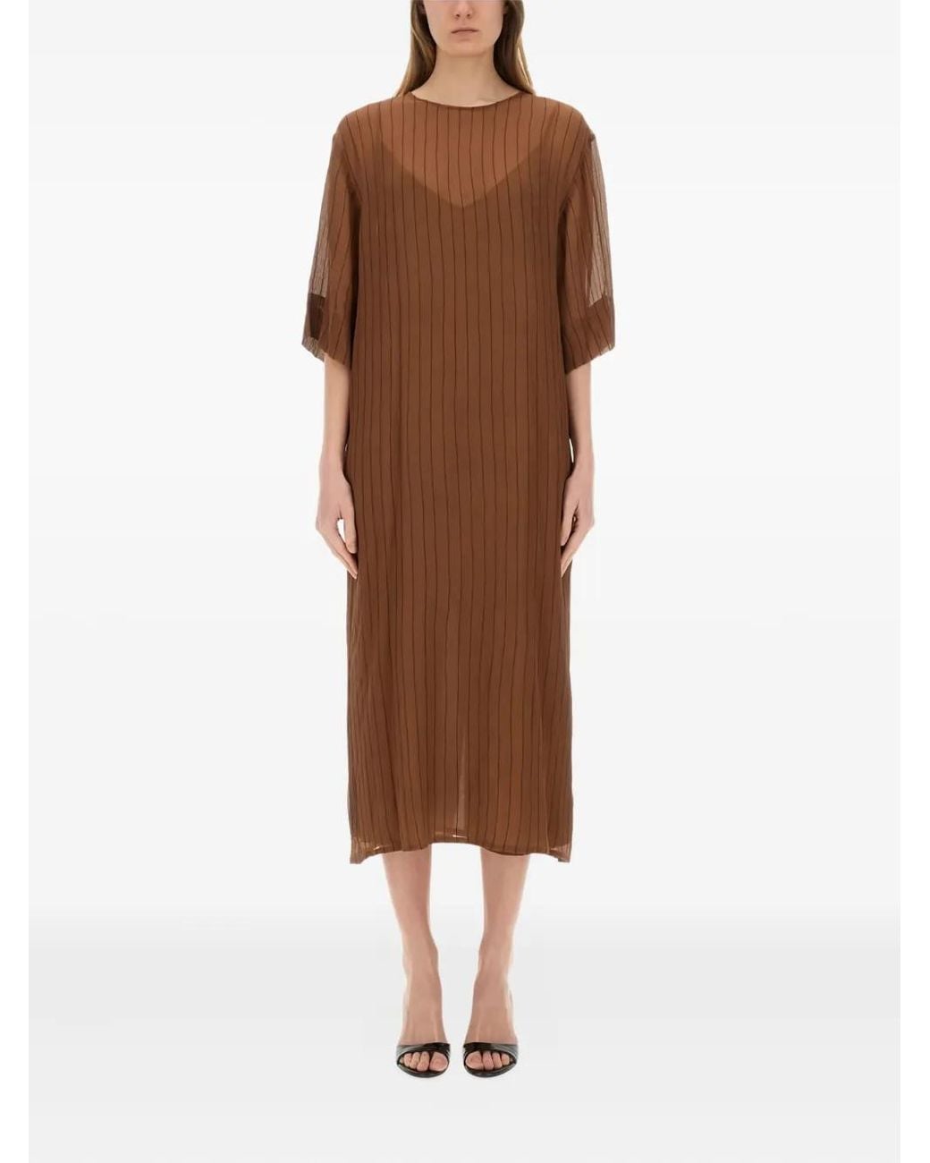 Vestido Midi Con Motivo De Rayas Alysi de color Brown