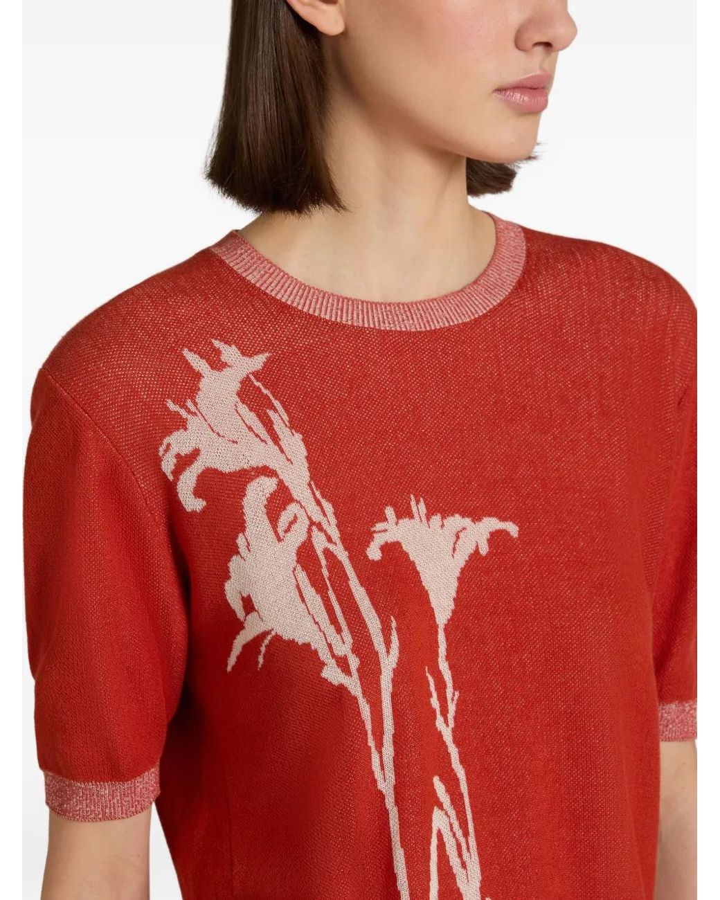Zanone Red Jacquard Lily T-Shirt
