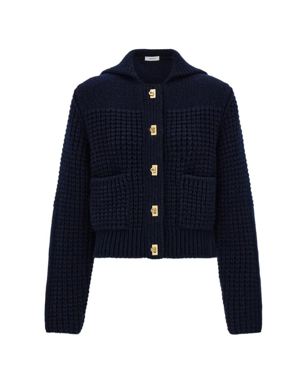 Ferragamo Blue Cardigan With Gancini Buttons