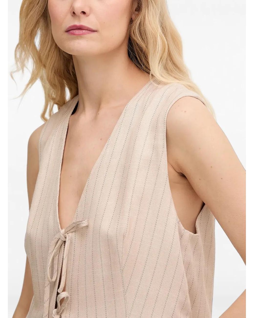 Mos Mosh Natural Striped V-Neck Vest