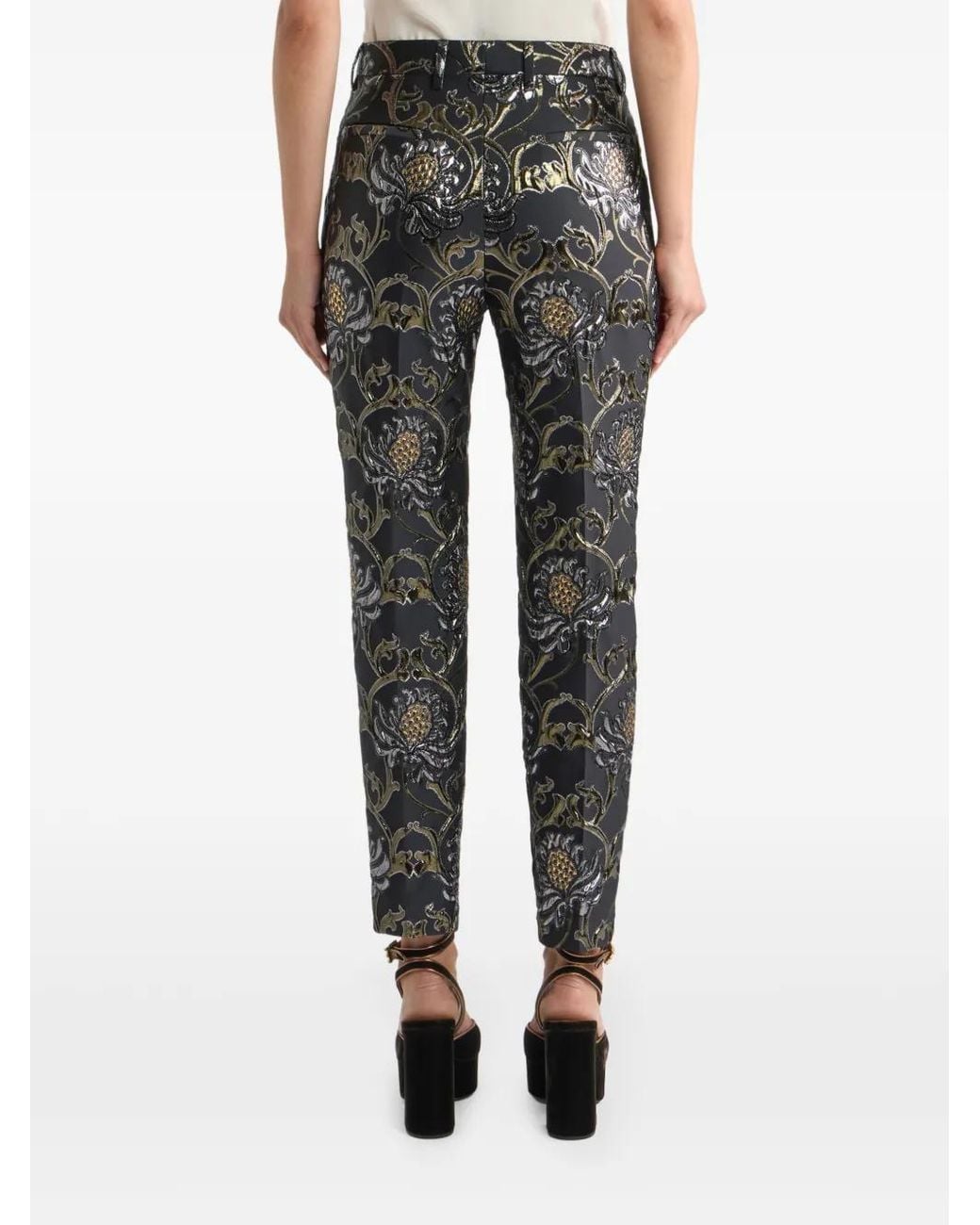 Etro Gray Cropped Jacquard Trousers With Damask Motif