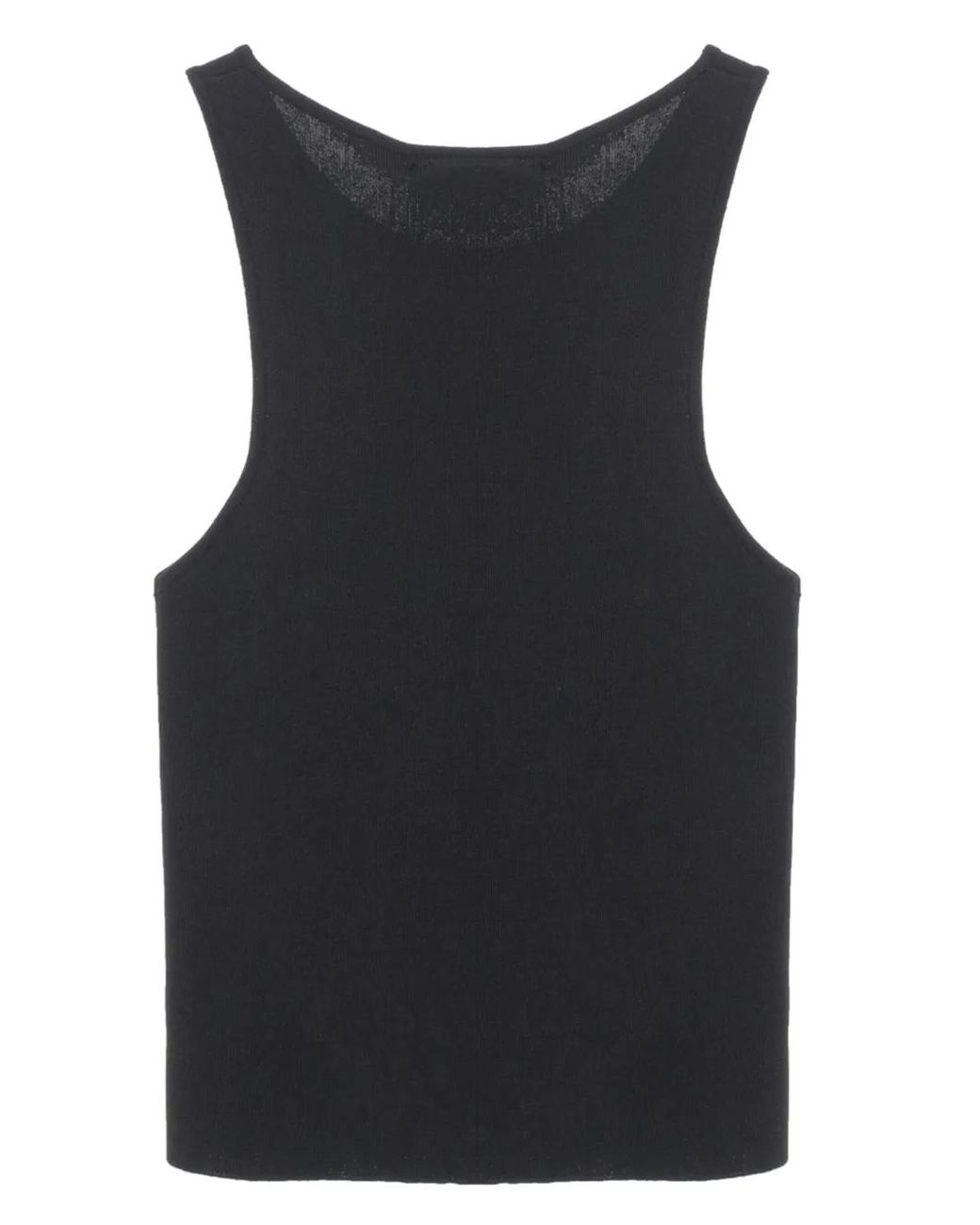 Amomento Black Fine-Ribbed Crew-Neck Tank Top