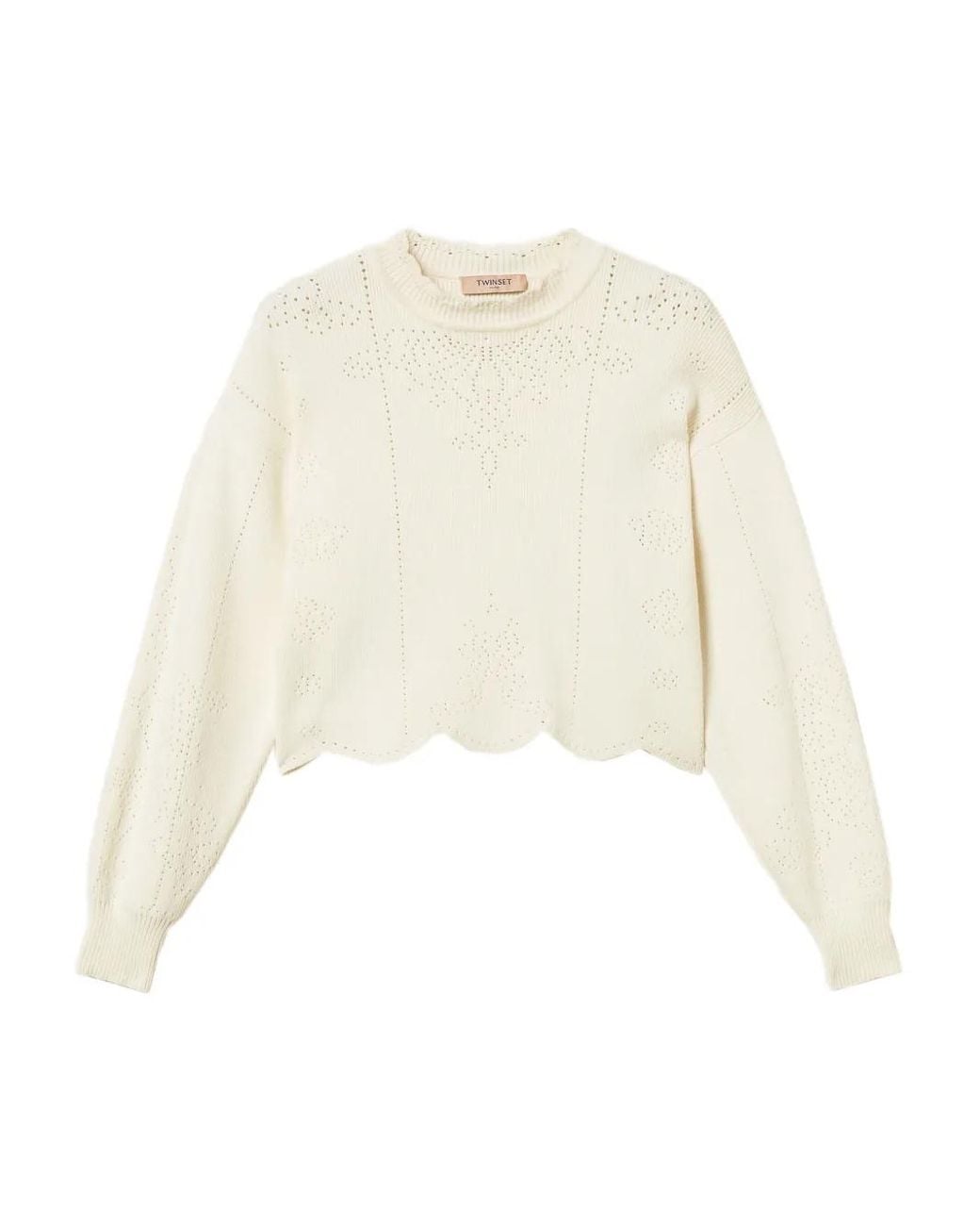 Twinset White Scallop-Hem Cropped Jumper