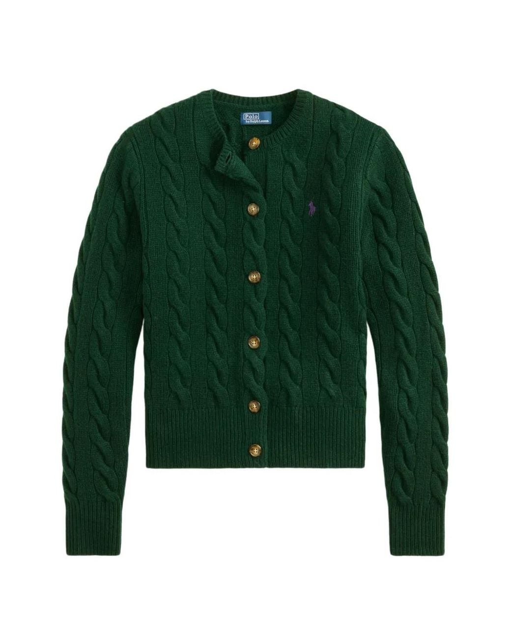 Polo Ralph Lauren Green Pony-Embroidered Cable-Knit Cardigan