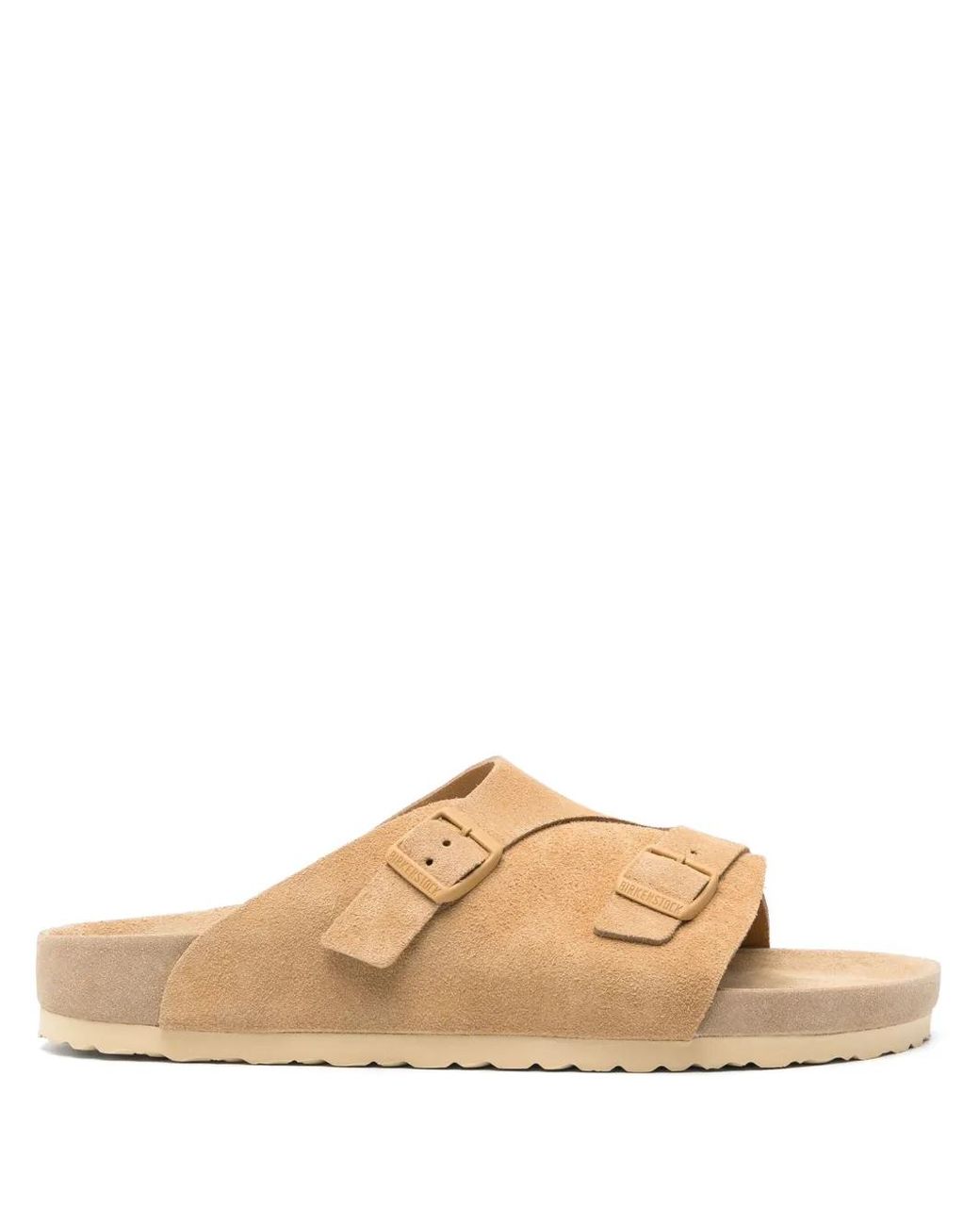 Birkenstock Natural Suede Open-Toe Buckle Slides