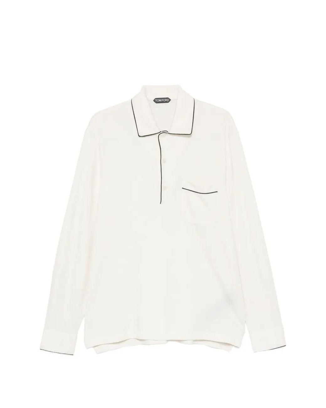 Tom Ford White Piped-Trim Long-Sleeved Polo Shirt for men