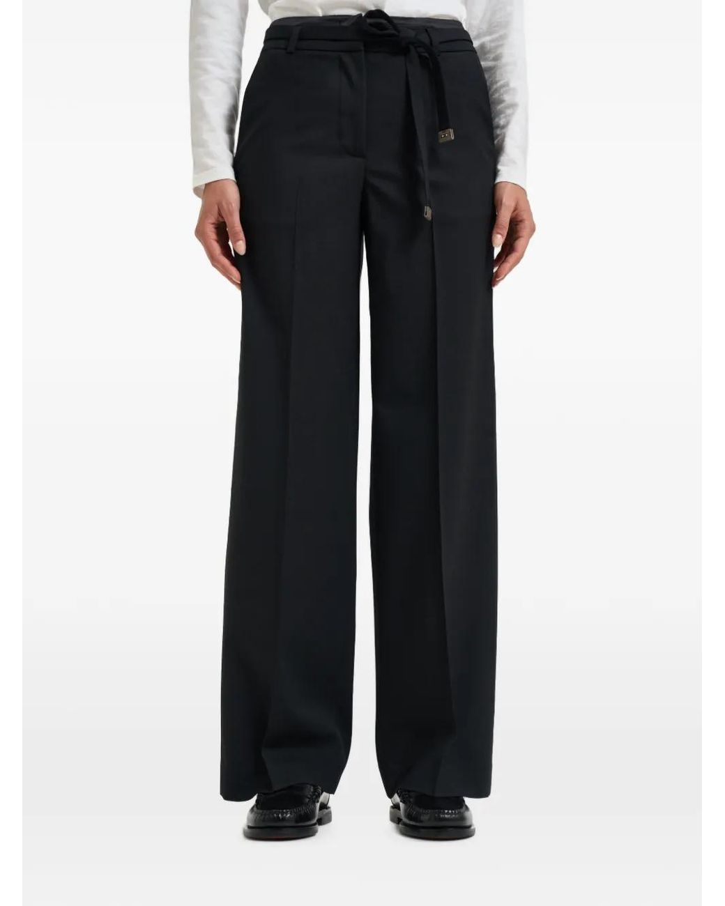 Peserico Black Belted Pressed-Crease Trousers