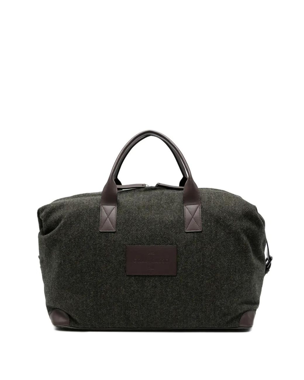 Gran Sasso Black Herringbone-Pattern Wool Tote Bag for men