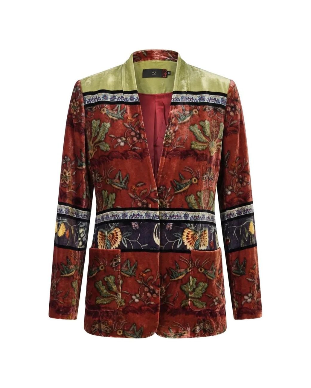 Hui Milano Red Floral-Print Velvet Jacket