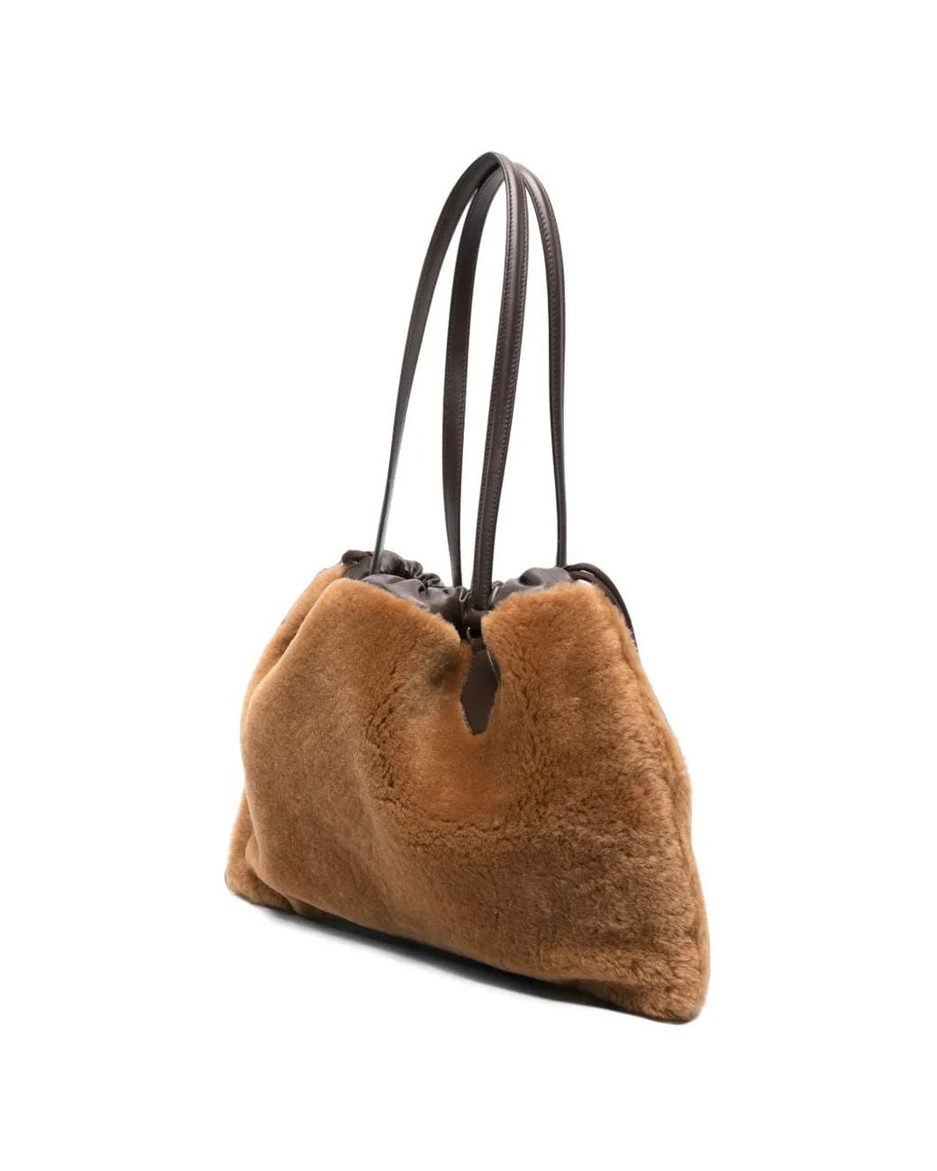 Jimmy Choo Brown Drawstring Shearling Tote Bag
