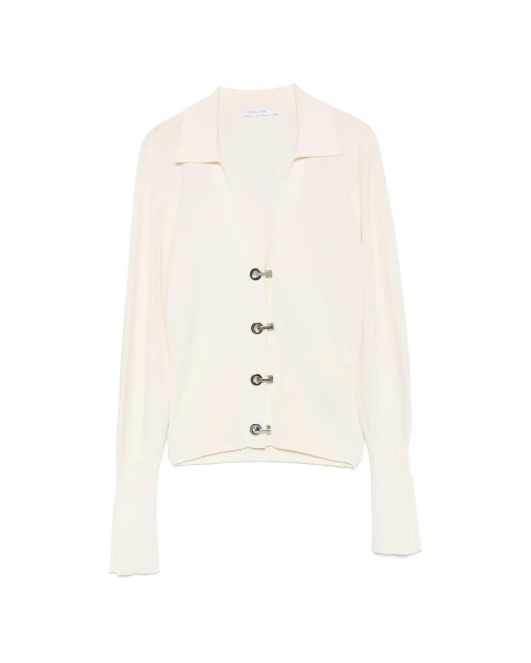 Patrizia Pepe White Ribbed-Knit T-Bar-Fastening Cardigan